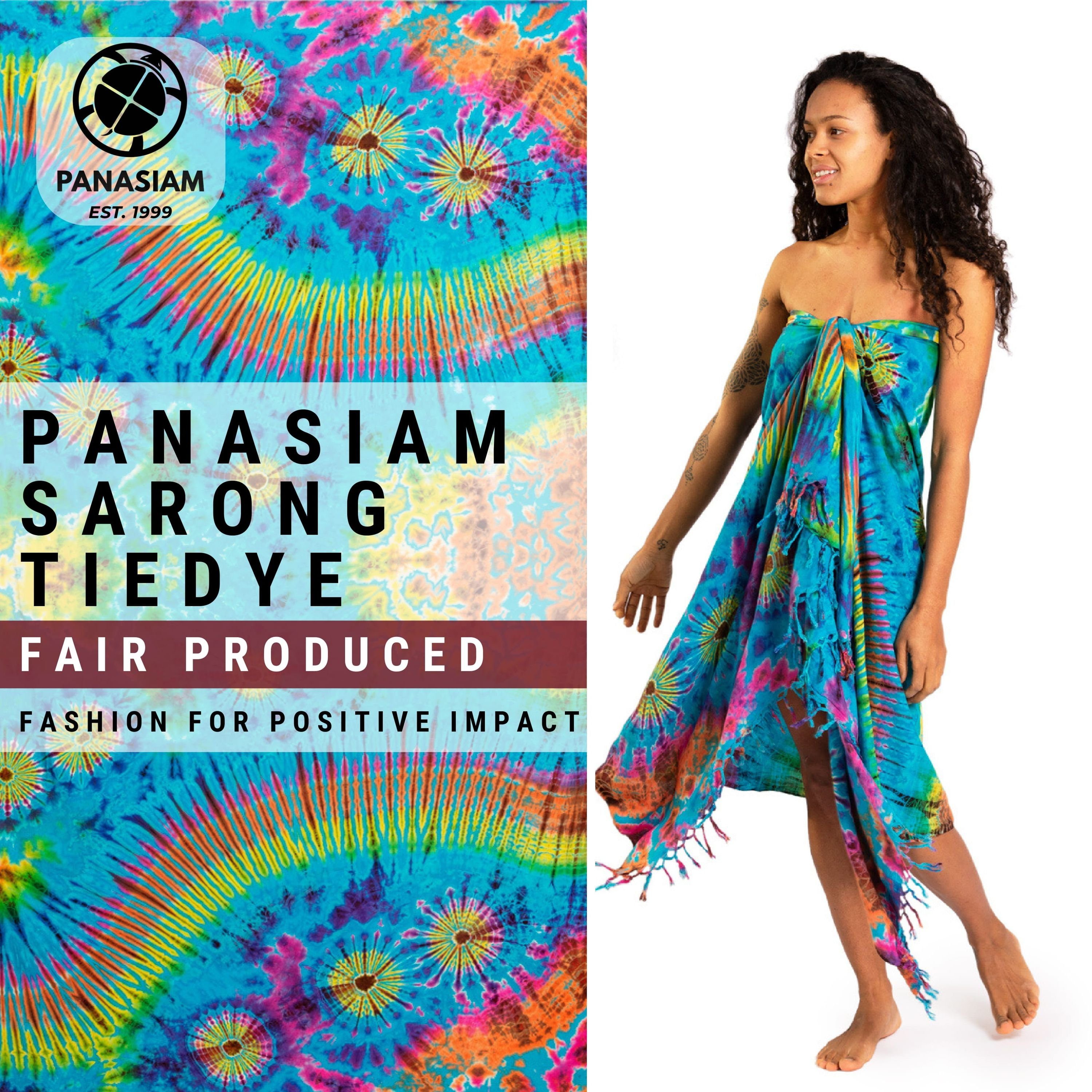 PANASIAM Pareo Sarong TieDye Design Wrap, den Strandtuch Halstuch Cover-up Schultertuch Strandkleid blau Bikini Tuch schwarz für Strand leichter aus Viskose