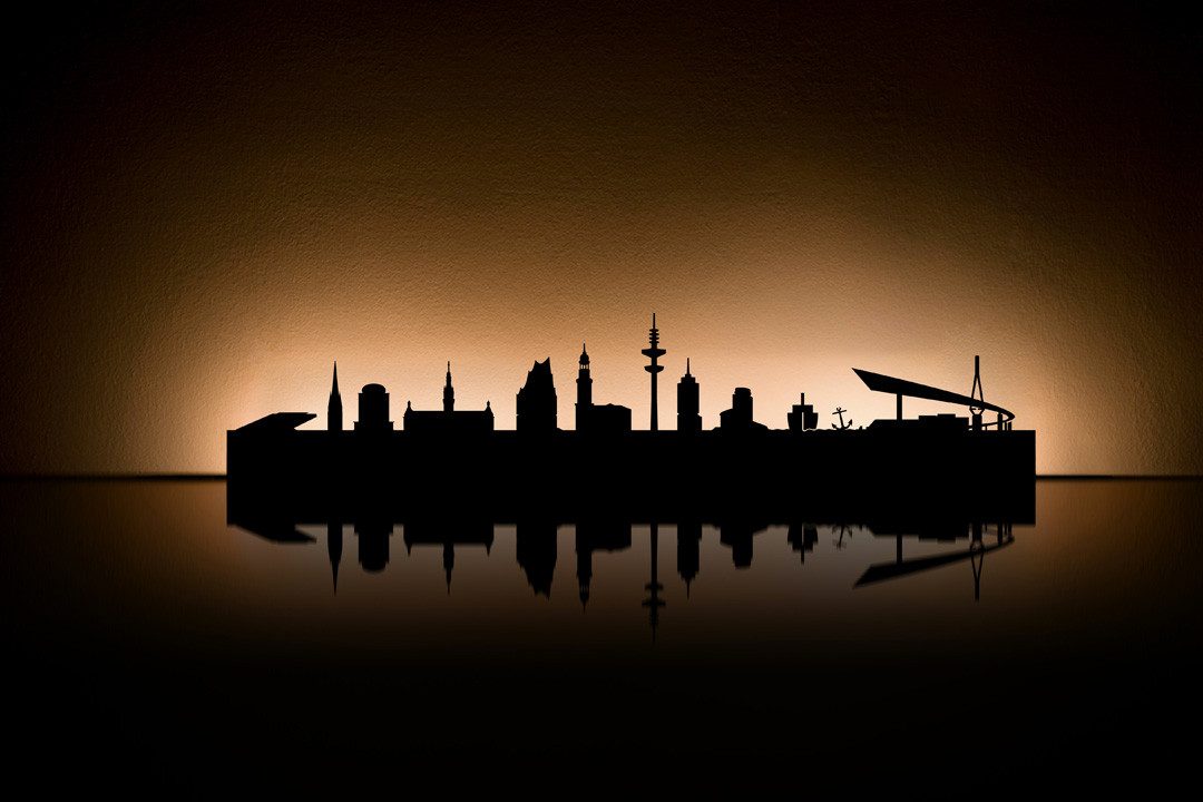 Radius Wanddekoobjekt Skyline Stadt Silhouette Wanddekoration aus Metall