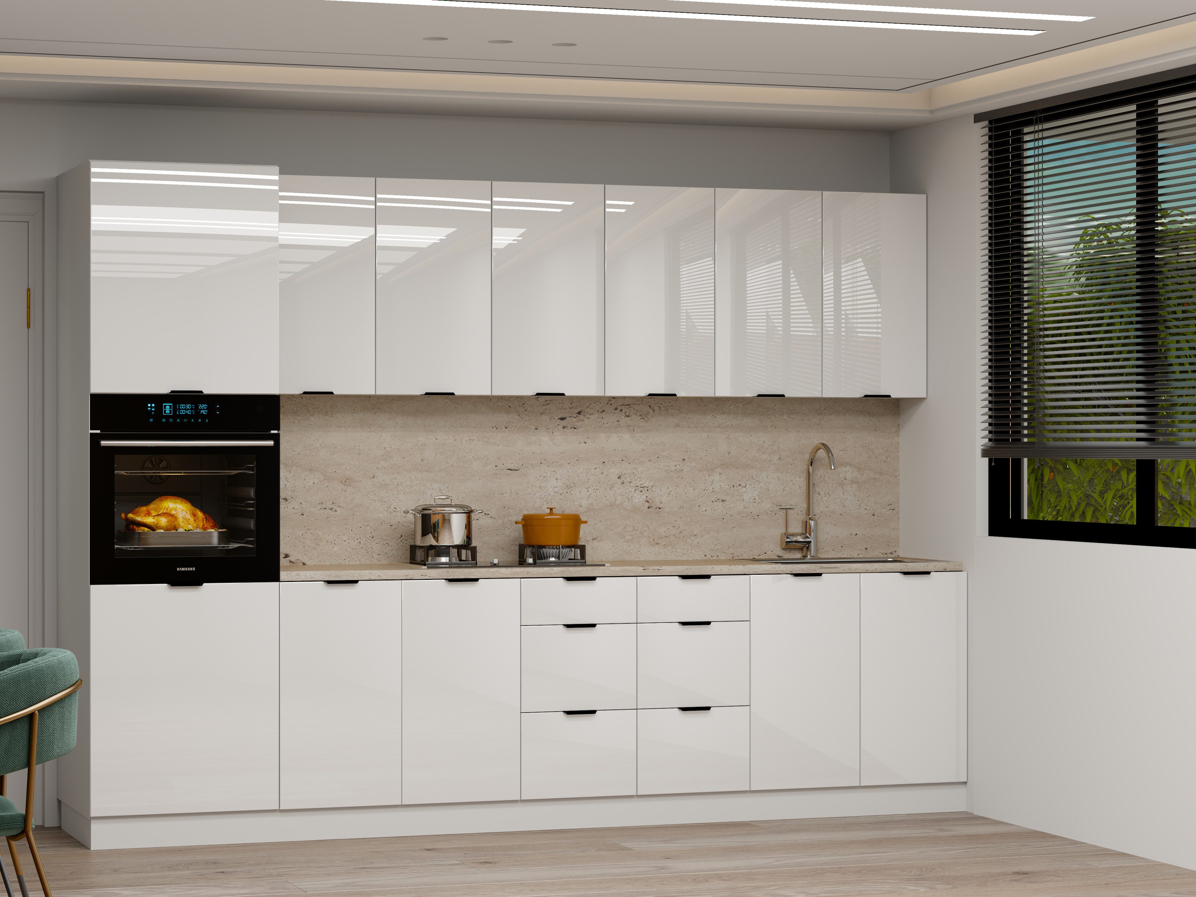 ROYAL24_MARKT Küchenzeile – 300 cm – Lunara – Ohne Arbeitsplatte & Elektrogeräte, (Set), Top Qualität - Modernes Design - Feinste Materialien