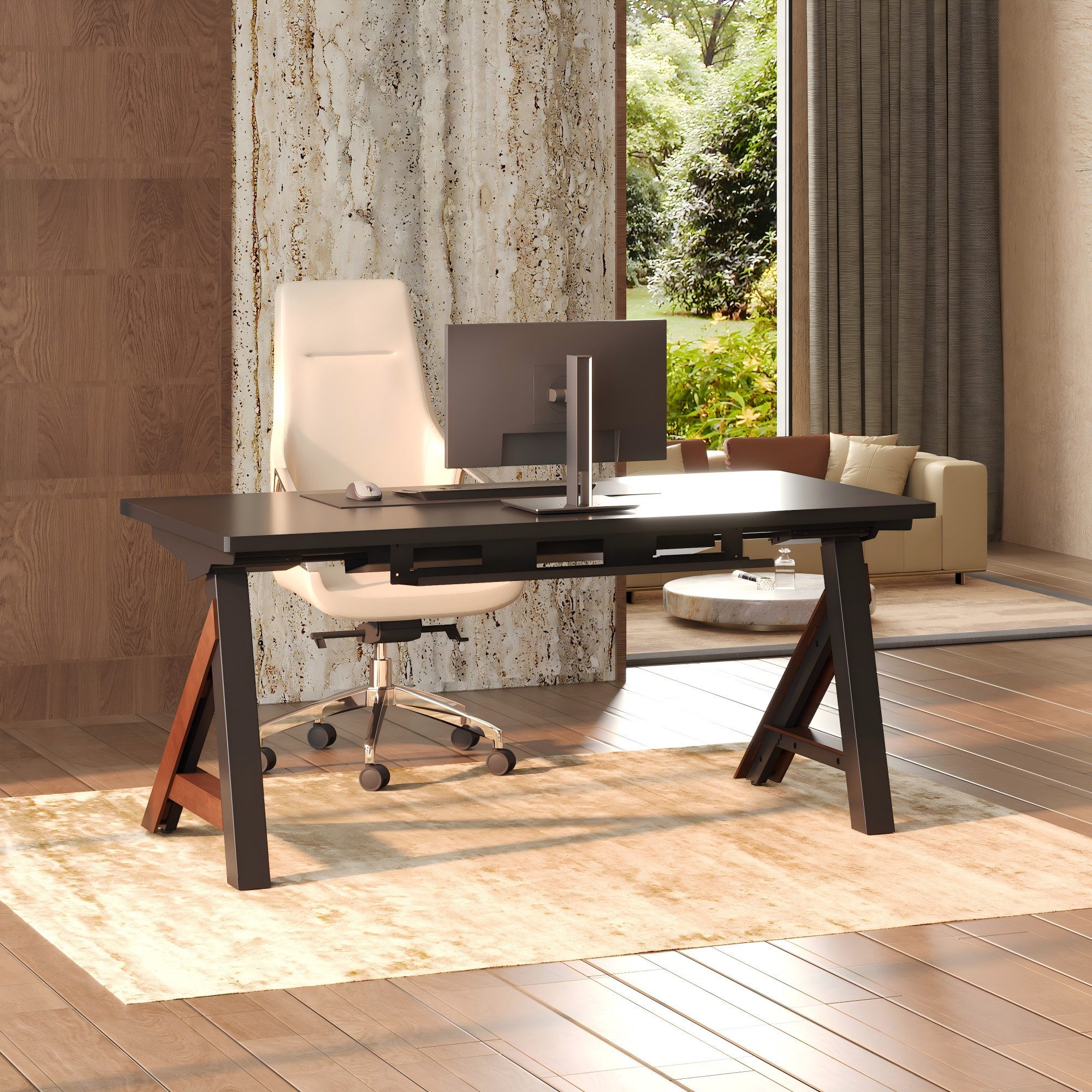 FLEXISPOT Schreibtisch Premium höhenverstellbares Schrägbein-Gestell (nur Rahmen) (69–109 cm, 100 kg Belastbarkeit, Kabelmanagement & Kollisionsschutz), mit Massivholz-Optik, FlexiSpot WoodiX