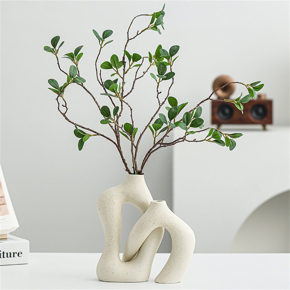 Rouemi Dekovase Keramische Vase, einfache Kunstvase, Heimdekoration Ornament Set weiß-B
