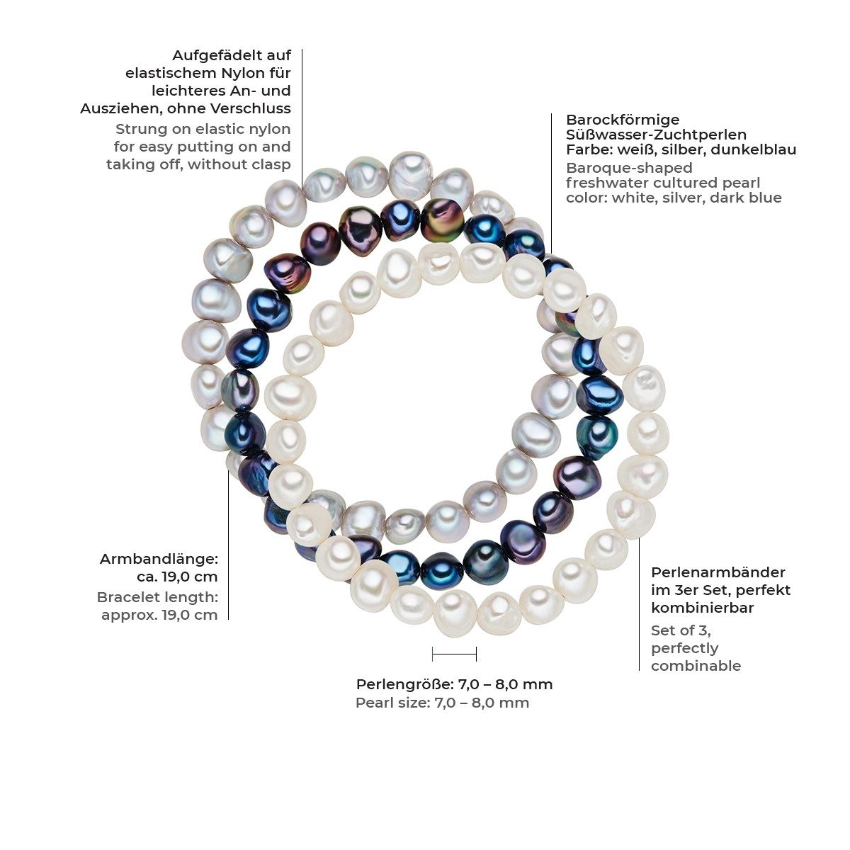 Valero Pearls Perlenarmband Set: X744 (3-tlg), aus Süßwasser-Zuchtperlen günstig online kaufen