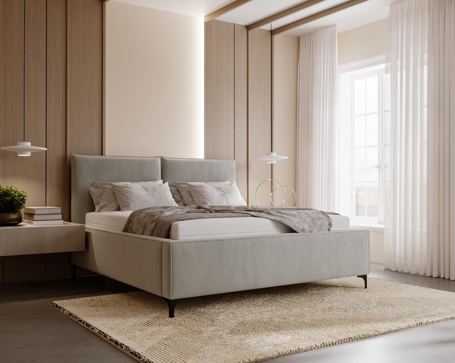 Compleo Polsterbett mit Metallfüßen "LEO", elegant und modern, Cordstoff oder Samt (34 Lattenrost mit Metallrahmen), 140x200 160x200 180x200 200x200cm