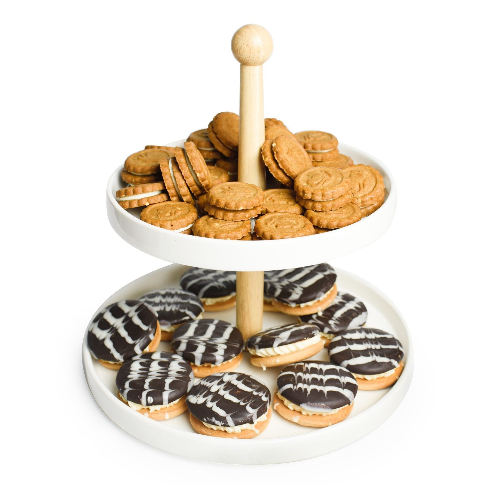 Sendez Etagere 2 Stöckig aus Porzellan mit Holzstamm Kuchenständer Servierständer, Porzellan, (1-tlg)