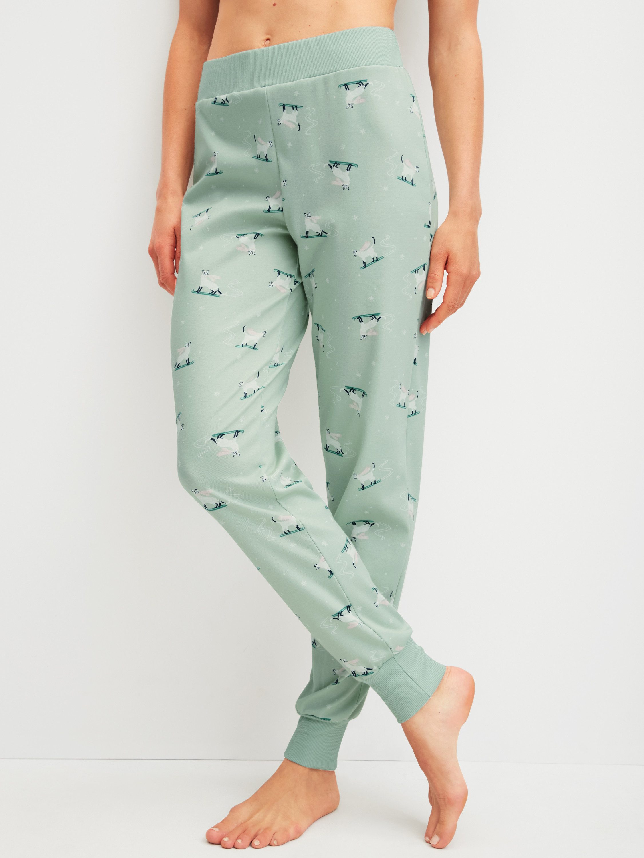 CALIDA Pyjamahose Favourites Cats Damen (1-tlg) Interlock Qualität, atmungsaktiv, hautfreundlich, wärmend,mit Bündchen