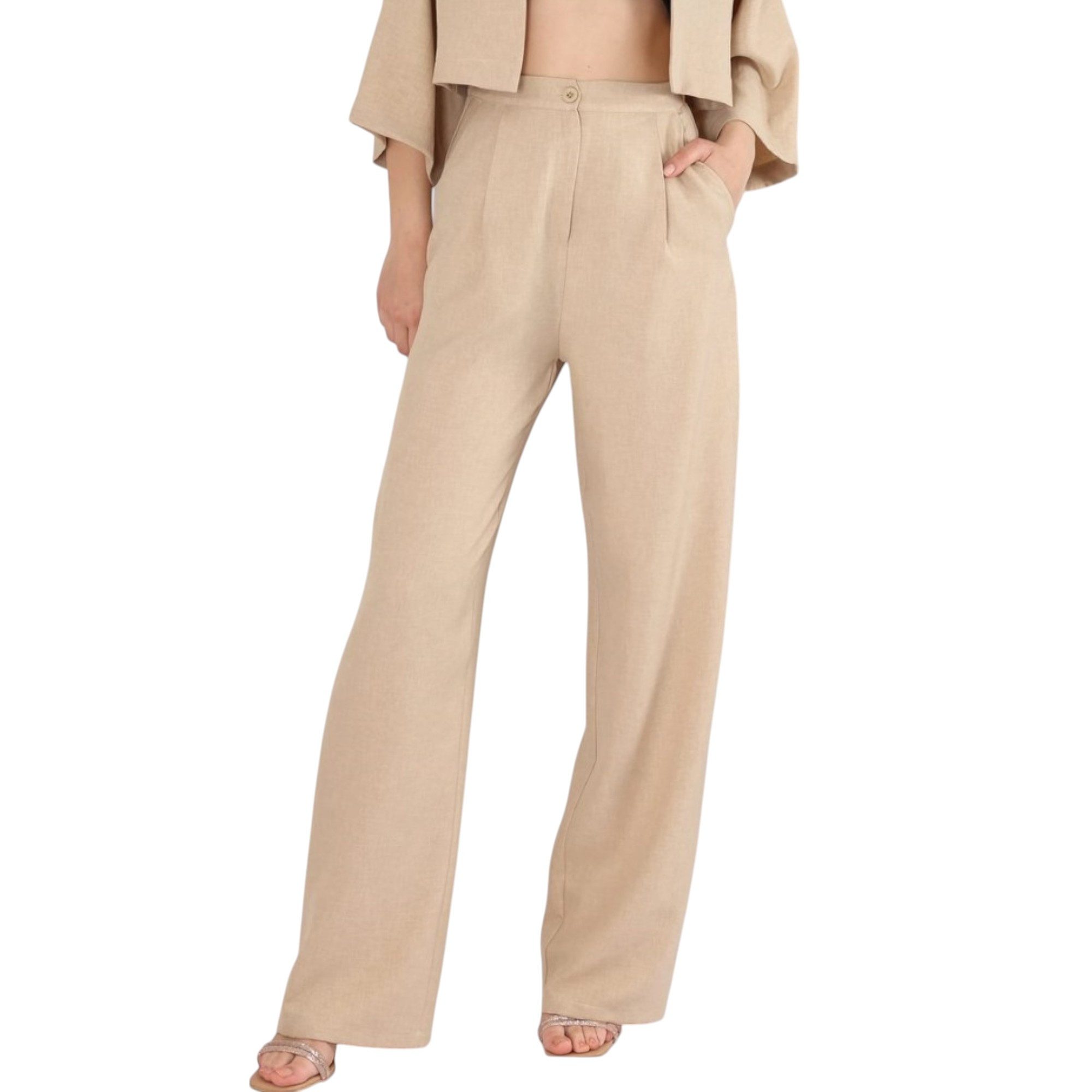 fashionshowcase Palazzohose Damen Hose in Leinenoptik – elegant Weites Bein günstig online kaufen