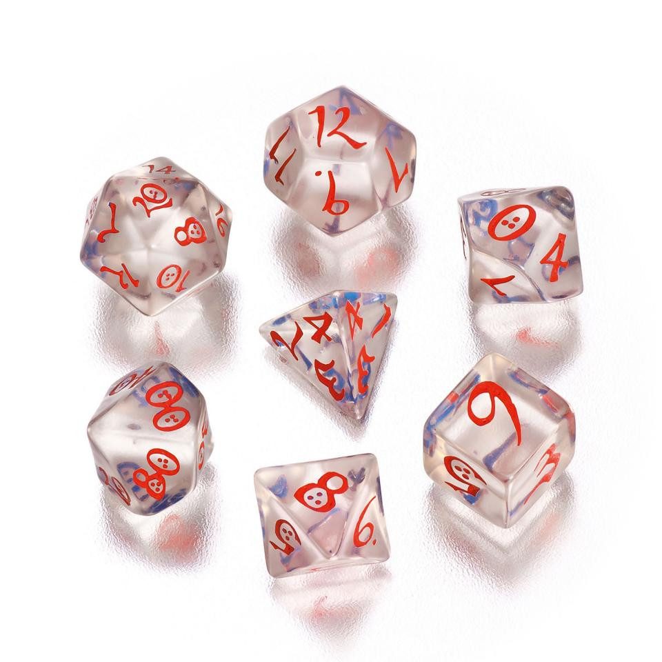 Q-Workshop Spiel, Classic RPG Würfel-Set - 7 Stück - transparent blau und rot