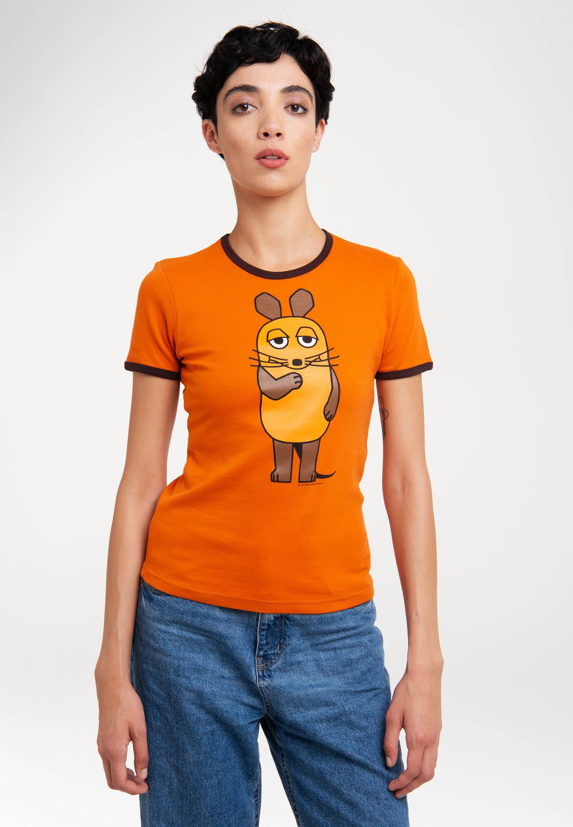 mit mit Die Maus - Print Sendung Die Maus LOGOSHIRT orange-dunkelbraun T-Shirt der lizenziertem