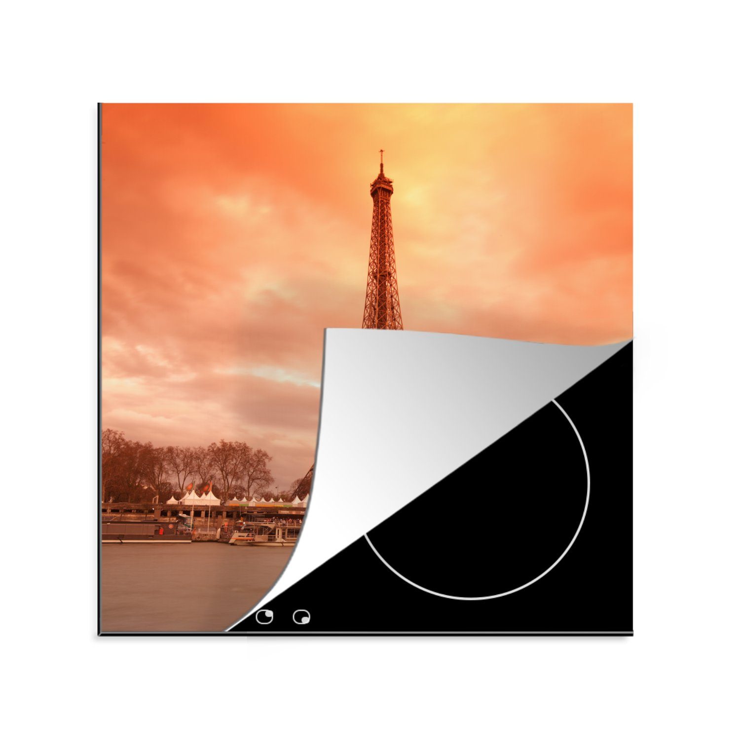 MuchoWow Herdblende-/Abdeckplatte Eiffelturm - tlg), cm, Arbeitsplatte (1 Ceranfeldabdeckung, küche Vinyl, Himmel, für - 78x78 Paris