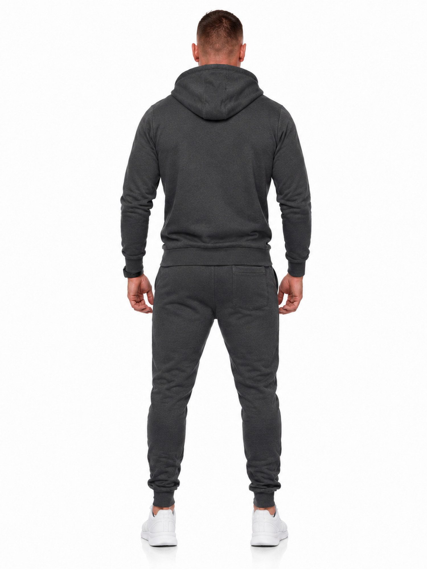 L.gonline Freizeitanzug Herren Jogginganzug einfarbig 100% BW 586 Anthrazit XXL (Kapuzenjacke mit Reißverschluss, Hose, 2-tlg), Fitness Freizeit Casual – Bild 5 von 5