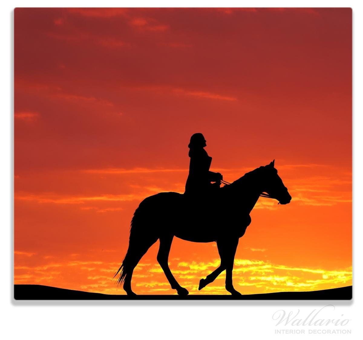 verschiedene Reitersilhouette einem Noppen), (Glasplatte, inkl. tlg., ESG-Sicherheitsglas, 5mm Wallario Größen vor Herd-Abdeckplatte Sonnenuntergang, 1