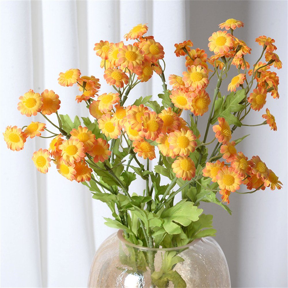 Kunstblumenstrauß Kamille Kunstblumen,kleine Gänseblümchen Kunstblumen Heim Seidenblumen, Rouemi, 8Stück Orange