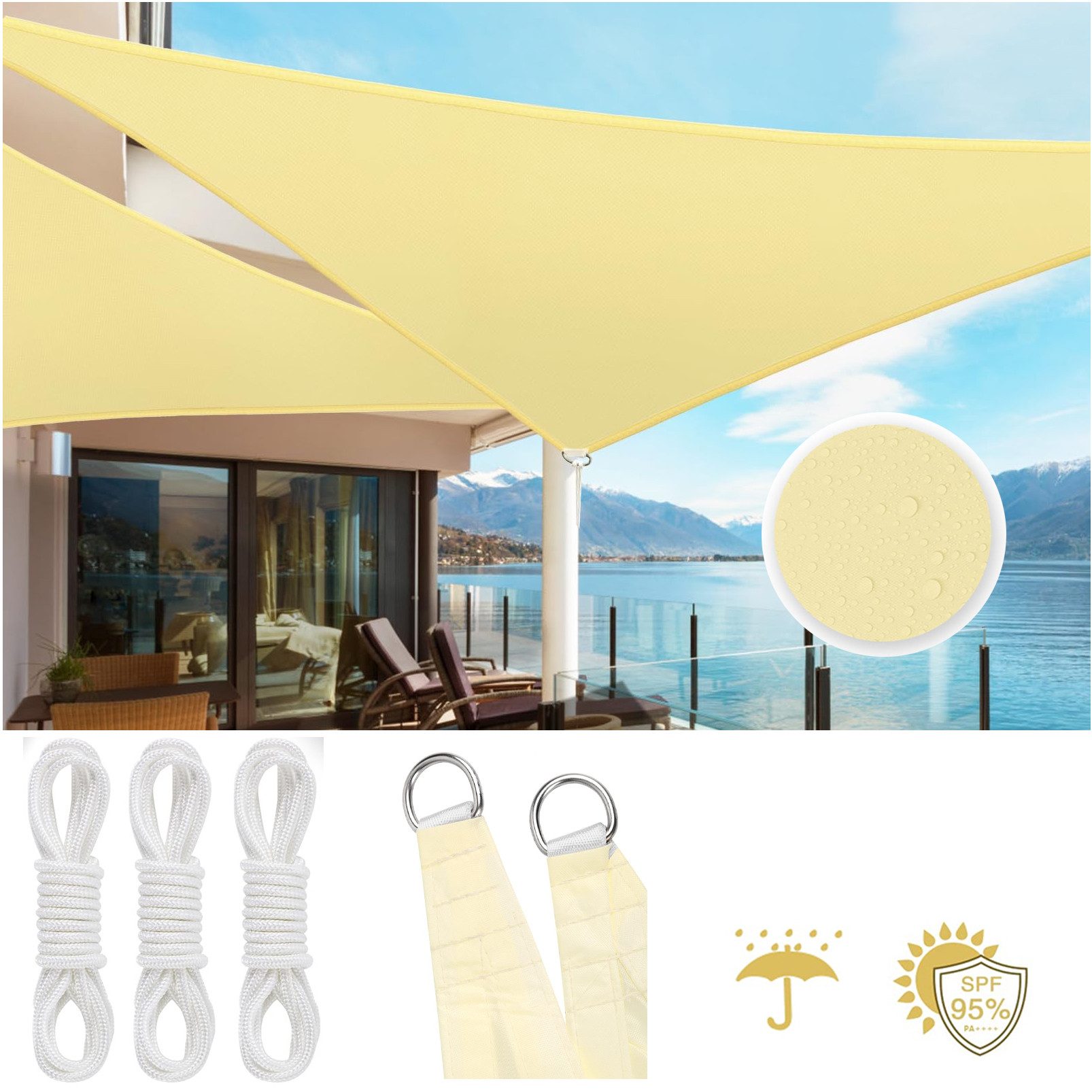 Sonnensegel 240x240 Cm Weiß - Wasserdichtes Sonnenschutz Segel Mit Ösen Und Seilen Für Garten & Balkon