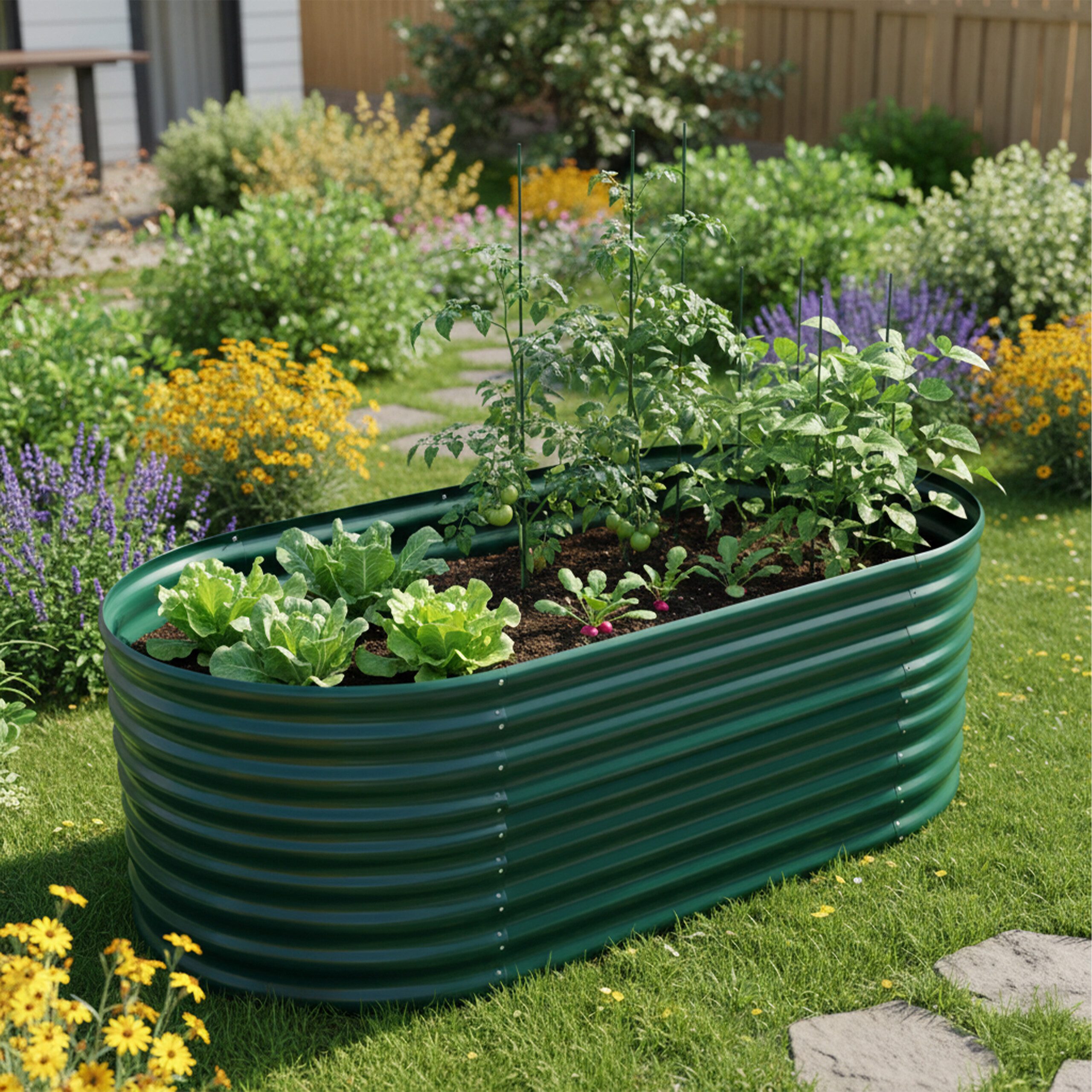 relaxdays Hochbeet Metall halbrund, grün