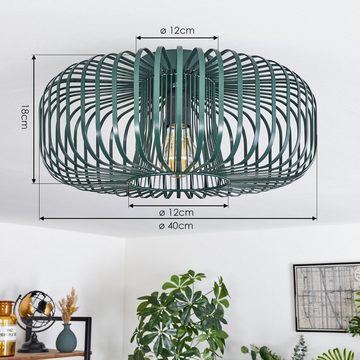 hofstein Deckenleuchte runde Deckenlampe aus Metall in Grün, ohne Leuchtmittel, Retro-Leuchte mit Lichteffekt durch Gitter-Optik, Ø 40cm, E27-Fassung.