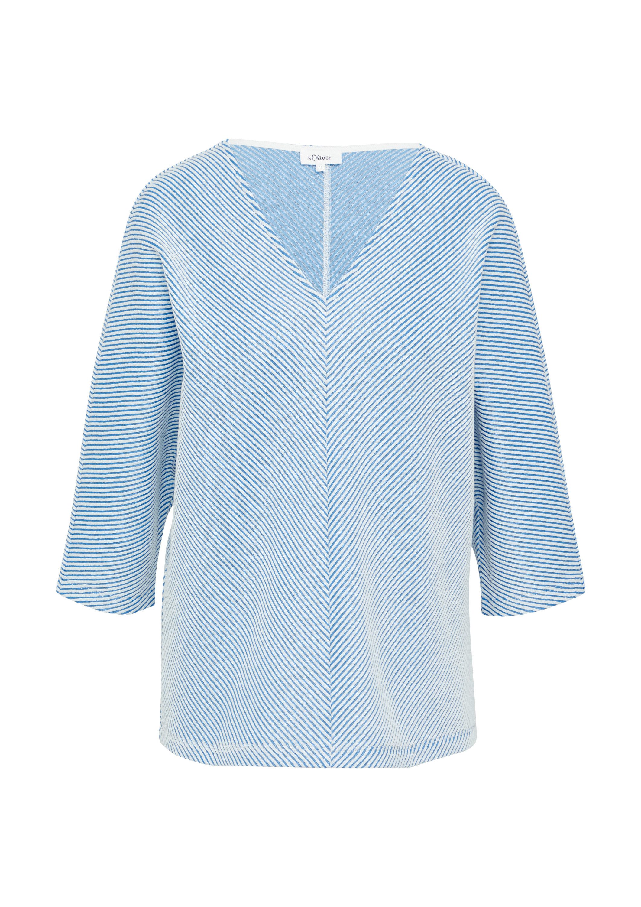 s.Oliver 3/4-Arm-Shirt T-Shirt Shirt mit Strukturstreifen und Fledermausärmeln