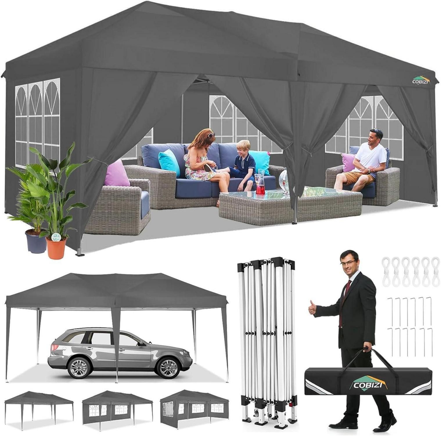 Faltpavillon Faltpavillon 3x6 Wasserdicht Pop Up Pavillon mit 6 Seitenwänden
