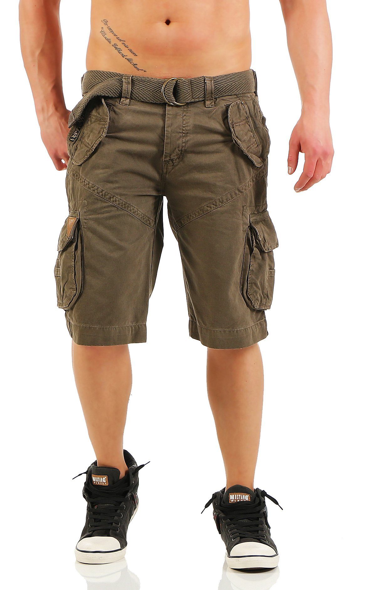 Geographical Norway Cargoshorts Geographical Norway Herren Shorts POLISH (mit abnehmbarem Gürtel) Shorts, unifarben, kurze Hose Storm