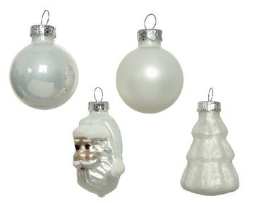 Decoris season decorations Weihnachtsbaumkugel, Weihnachtskugeln Glas 3cm mit Figuren Mix 9er Set - Winterweiß