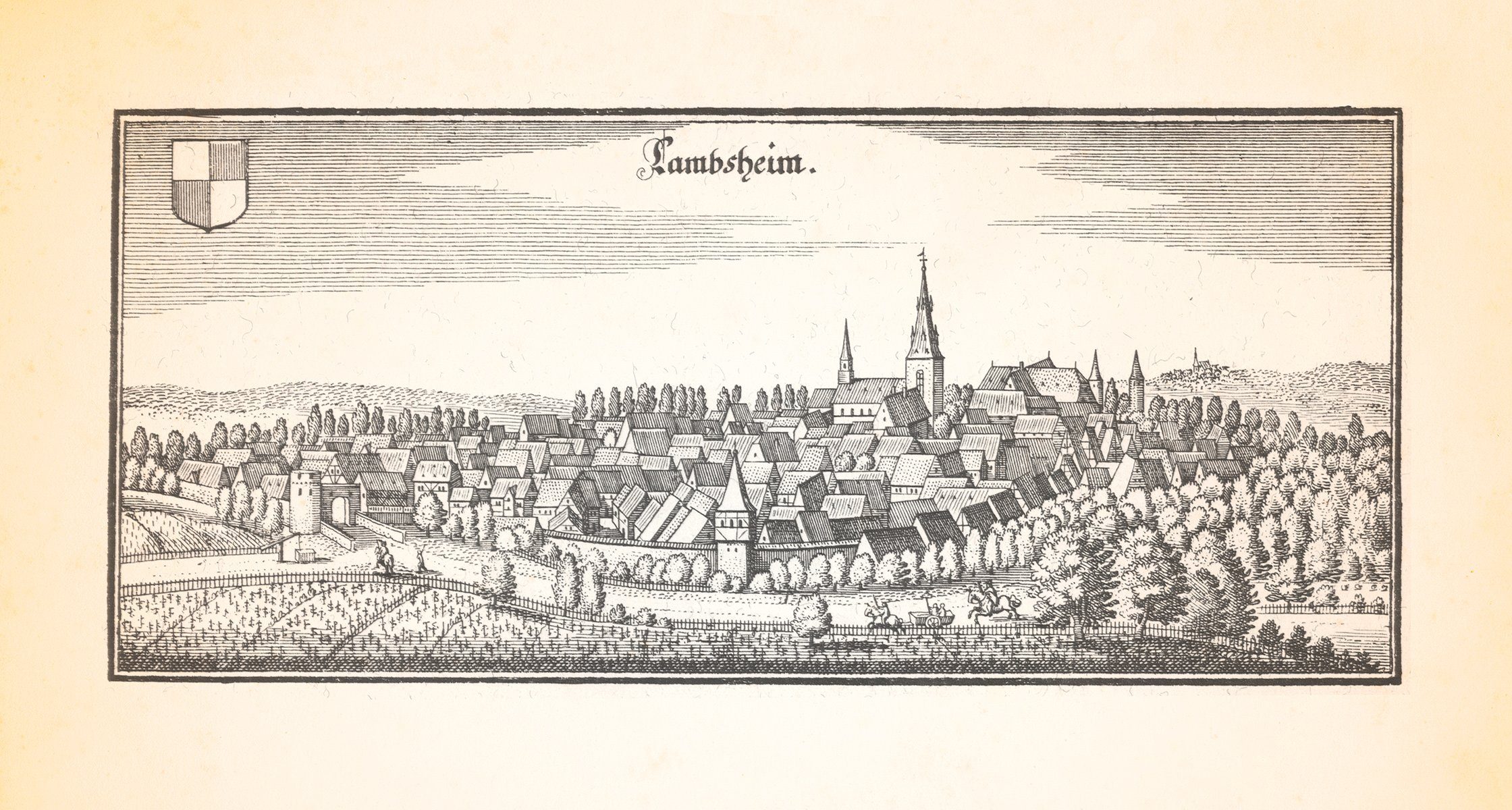 Kunstdruck Lambsheim Pfalz St. Stephanus Meckenheimersches Schloss Kupferstich Me