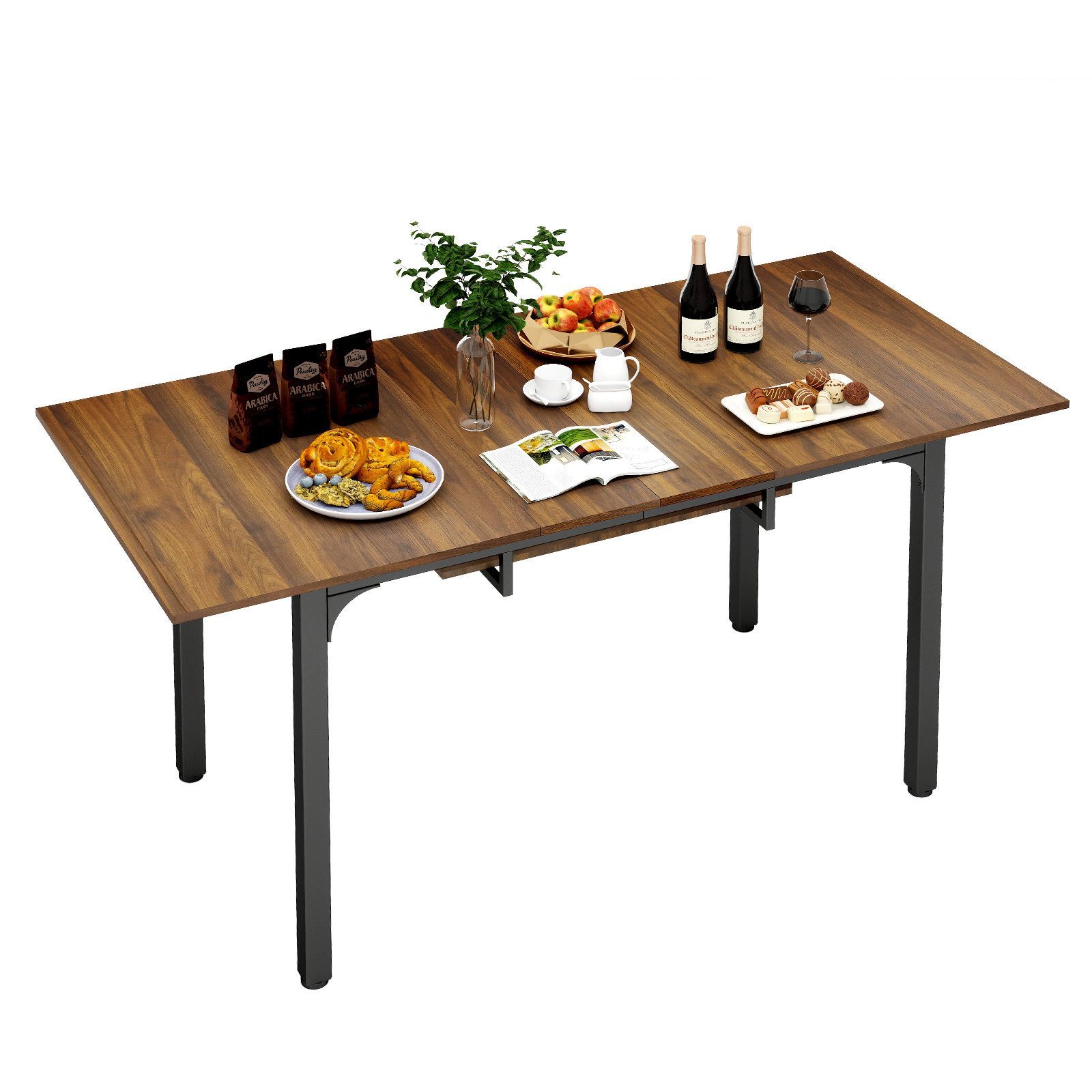 Puluomis Esstisch ausziehbar 110-149 cm mit Stauraum MDF Platte für 4-8 Personen (Esszimmertisch, Küchentisch, verlängerbarer Tisch)