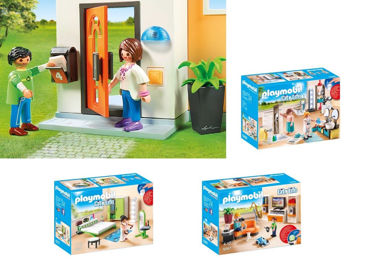 Playmobil® Konstruktions-Spielset 4er Set: 9266 Modernes Wohnhaus + 9268  Badezimmer