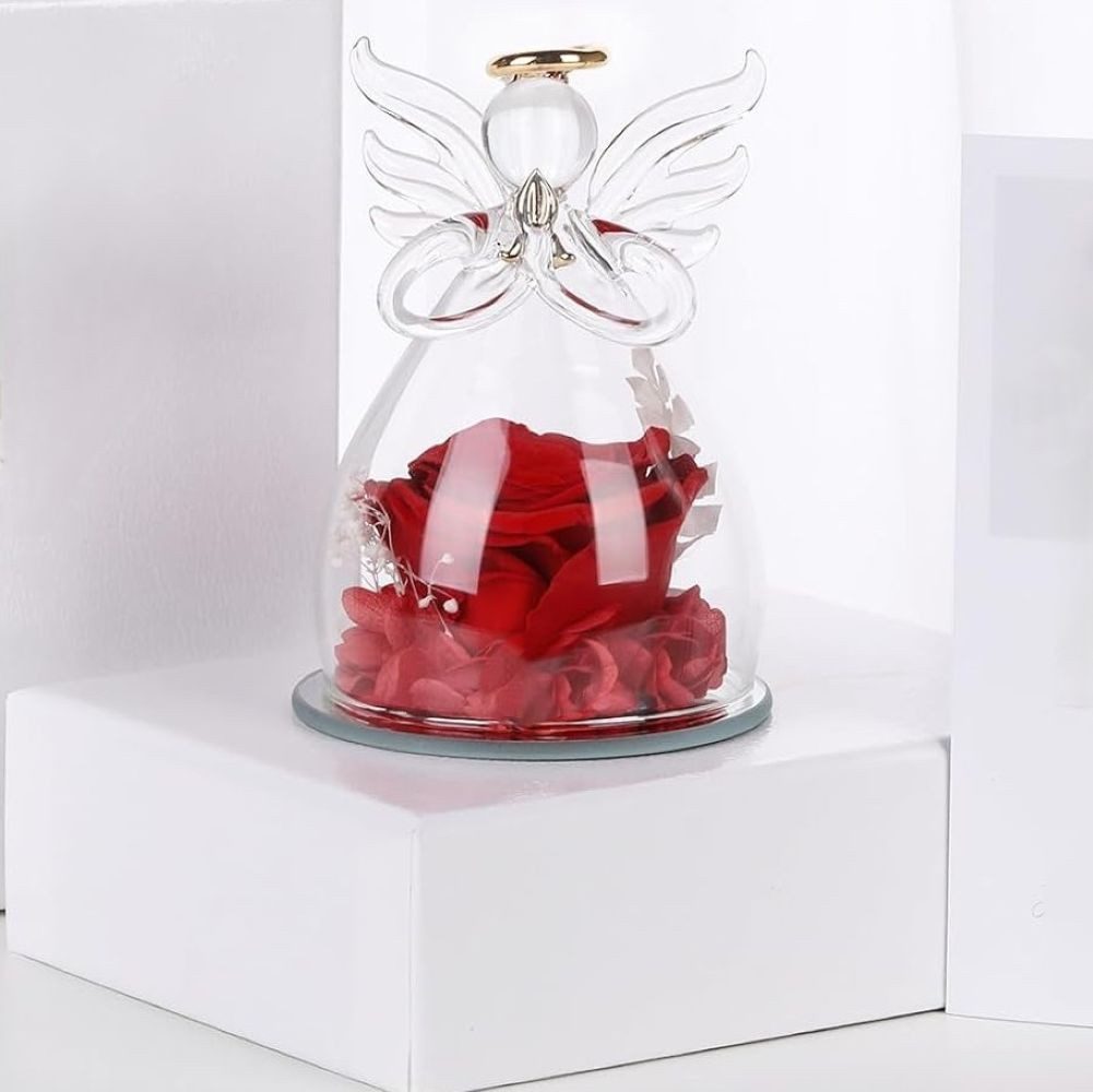 Kunstblume Engel-Glaskuppel mit ewiger Rose – Schutzengel-Dekoration, Tidy