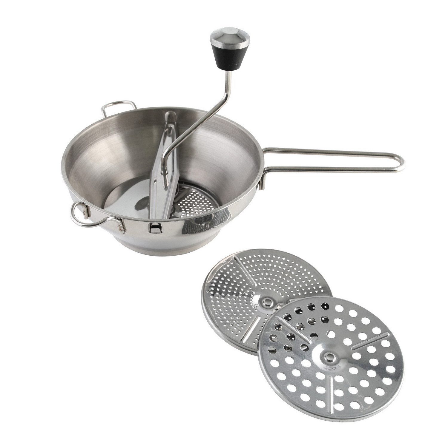 axentia Passiersieb Passiermühle mit 3 Lochscheiben Passiermühleneinsatz Passier-Sieb, Edelstahl Passier-Küchensieb