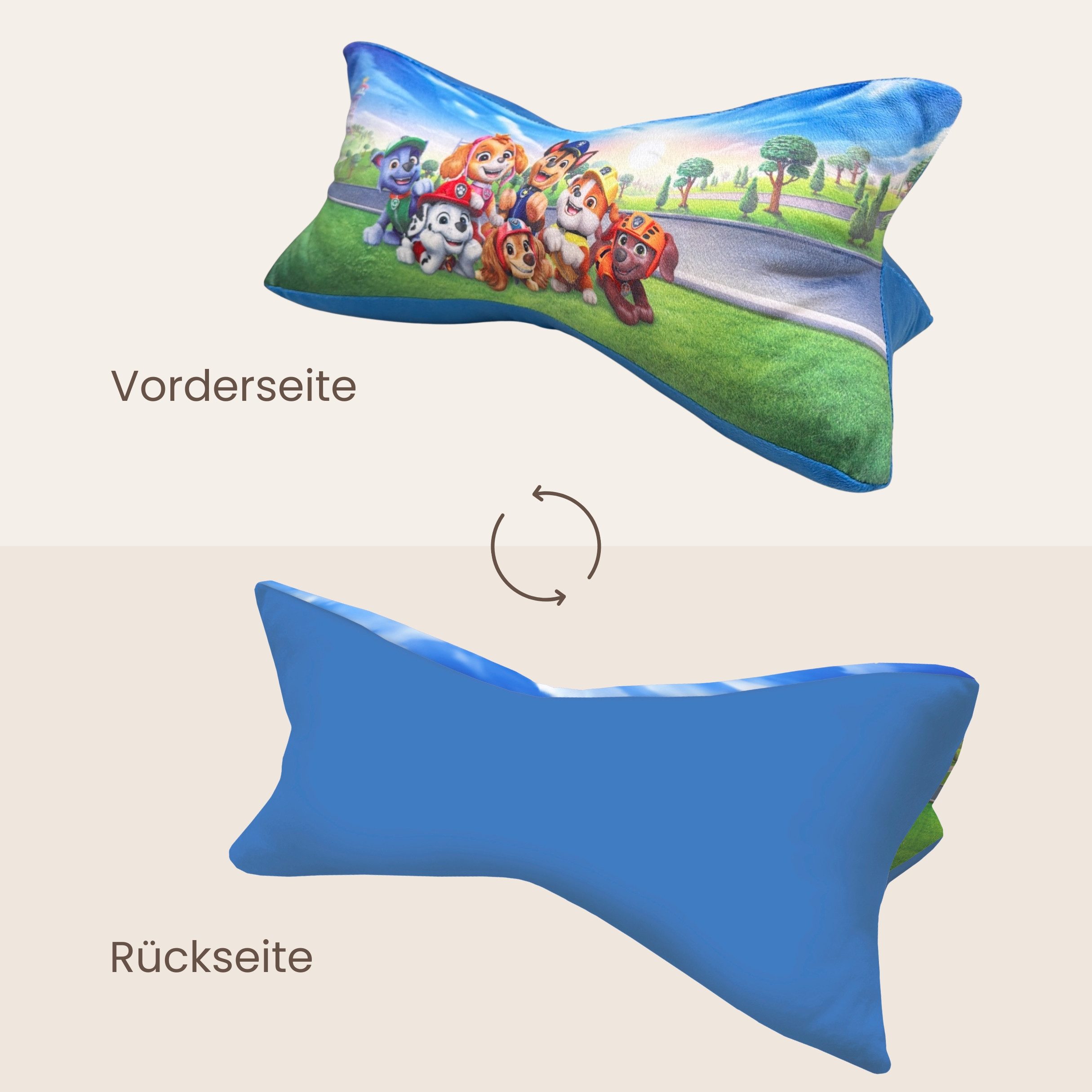 MTOnlinehandel Nackenkissen PAW Patrol Leseknochen für Kinder 40 × 18 cm, 1-tlg., ergonomische Form zum Lesen, Kuscheln und Entspannen