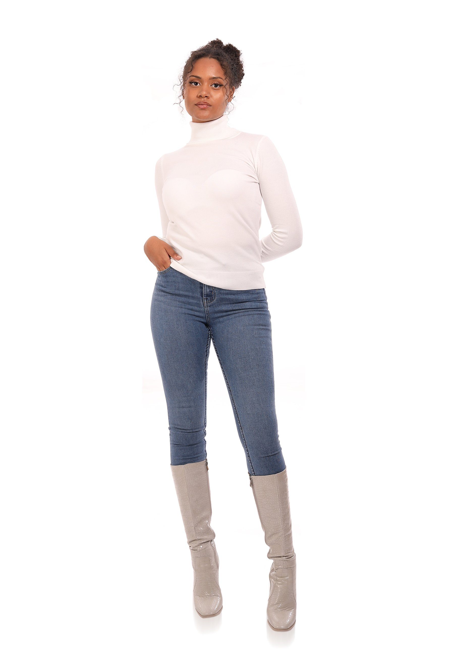 YC Fashion Style & casual Basic Rolli Rollkragenpullover Casual Pullover (1-tlg) weiß Rollkragen Freizeit Elegant