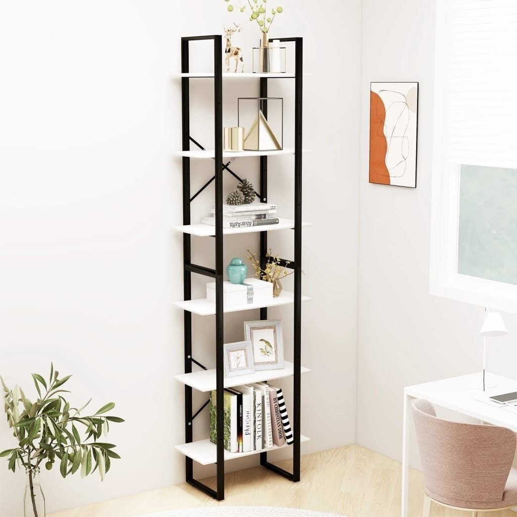 vidaXL Regal aus Kiefern-Massivholz, Metall in Weiß, LxBxH: 30x60x210 cm