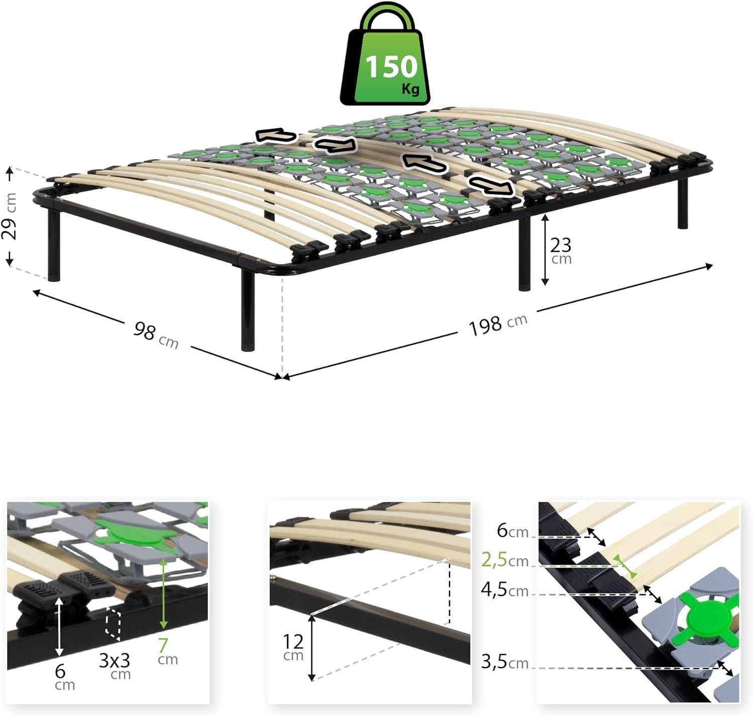 Teiltellerlattenrost i-flair Tellerlattenrost 100x200 cm auf Füßen, Gästebett Ergo IF55, i-flair, Kopfteil nicht verstellbar, Fußteil nicht verstellbar, Für alle Matratzen geeignet,stabile Füsse