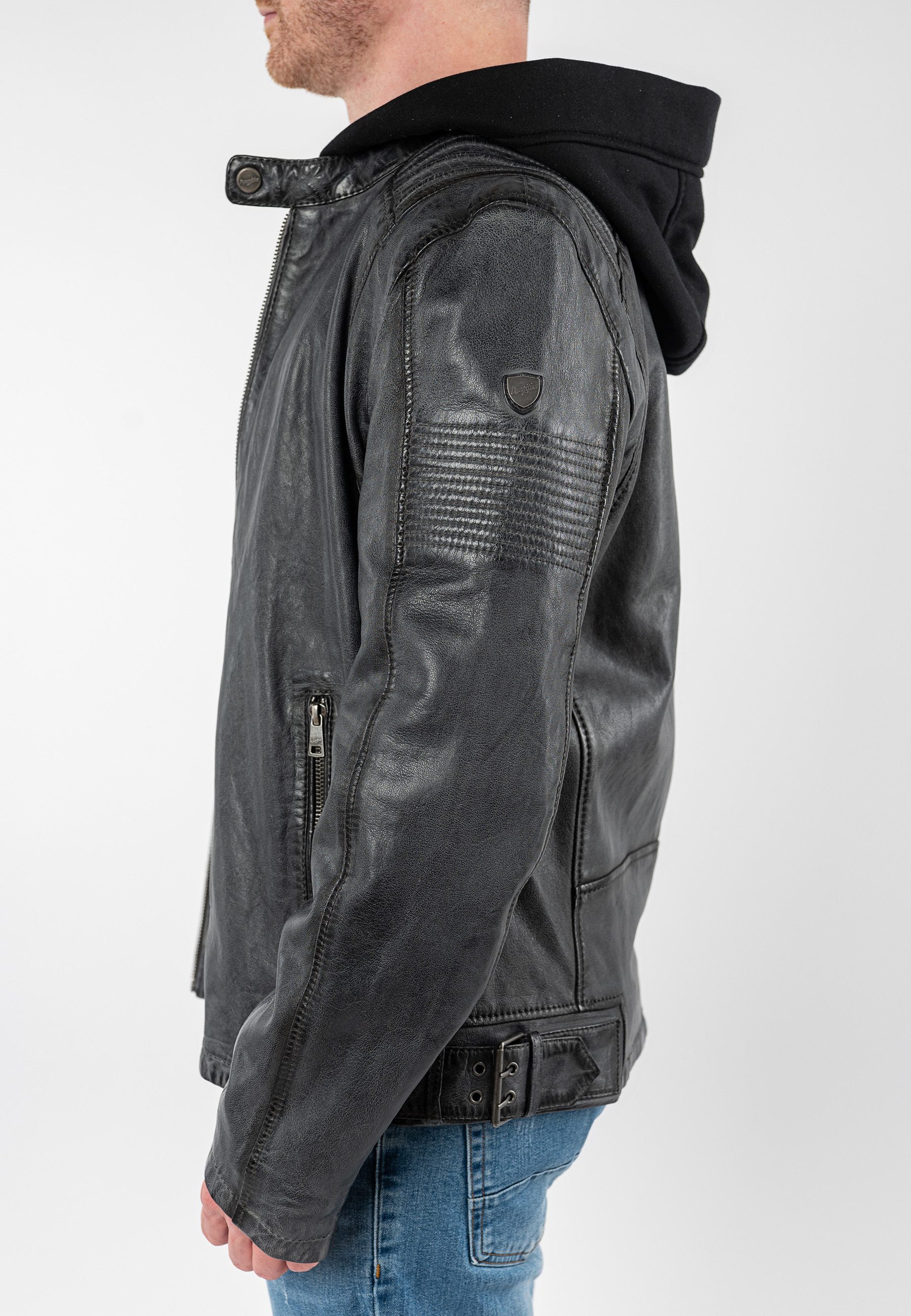 Mauritius Lederjacke MMHiran mit abnehmbarer Kapuze, Slim Fit