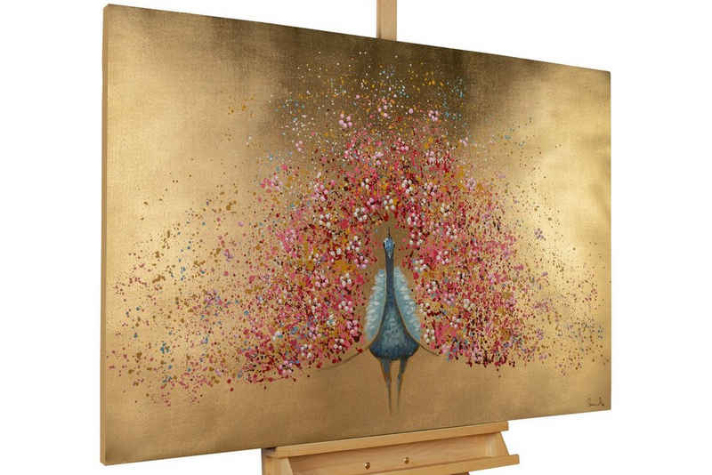 KUNSTLOFT Gemälde »Goldener Blütenpfau«, handgemaltes Bild auf Leinwand