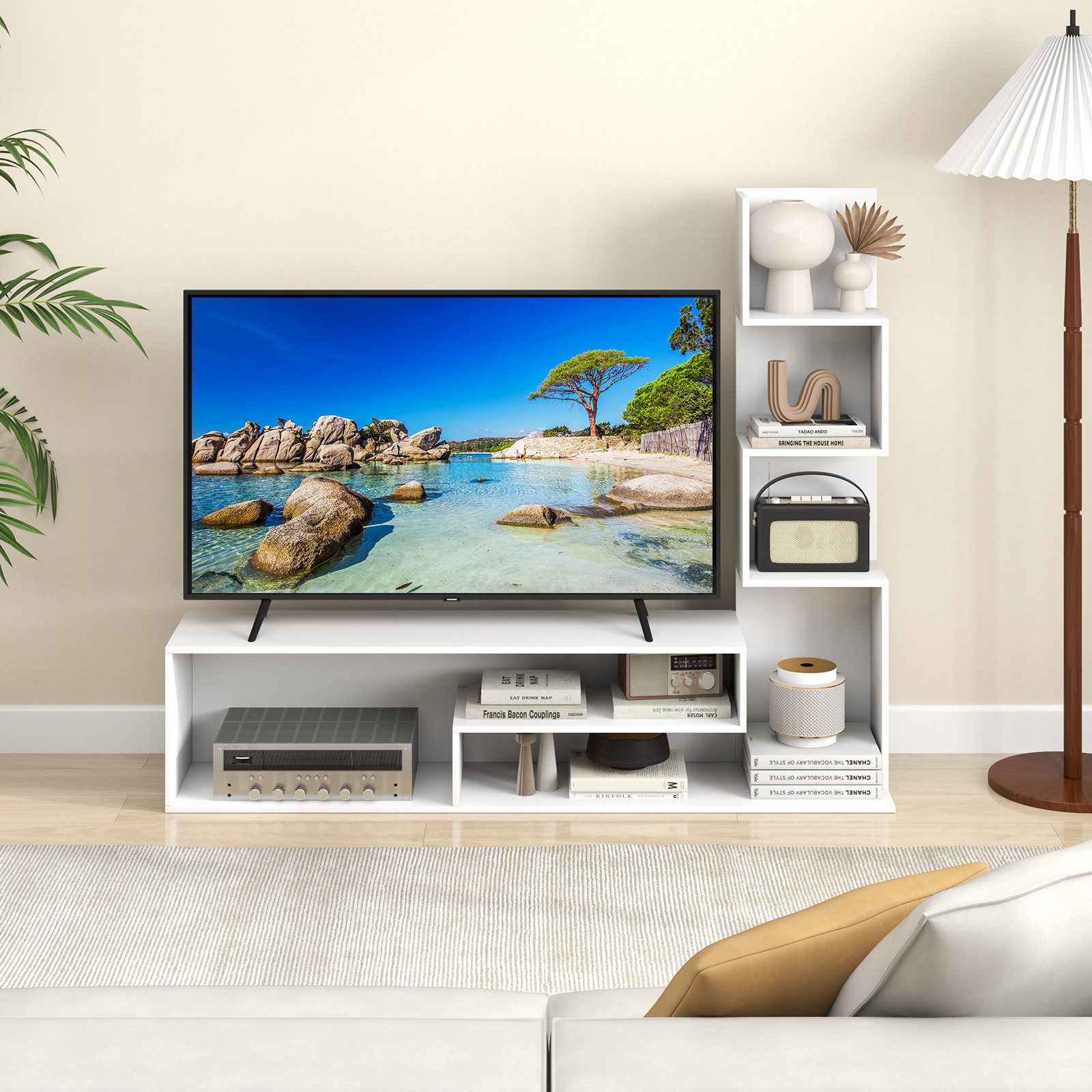 COSTWAY TV-Schrank mit L-förmigen Ablagen & günstig online kaufen