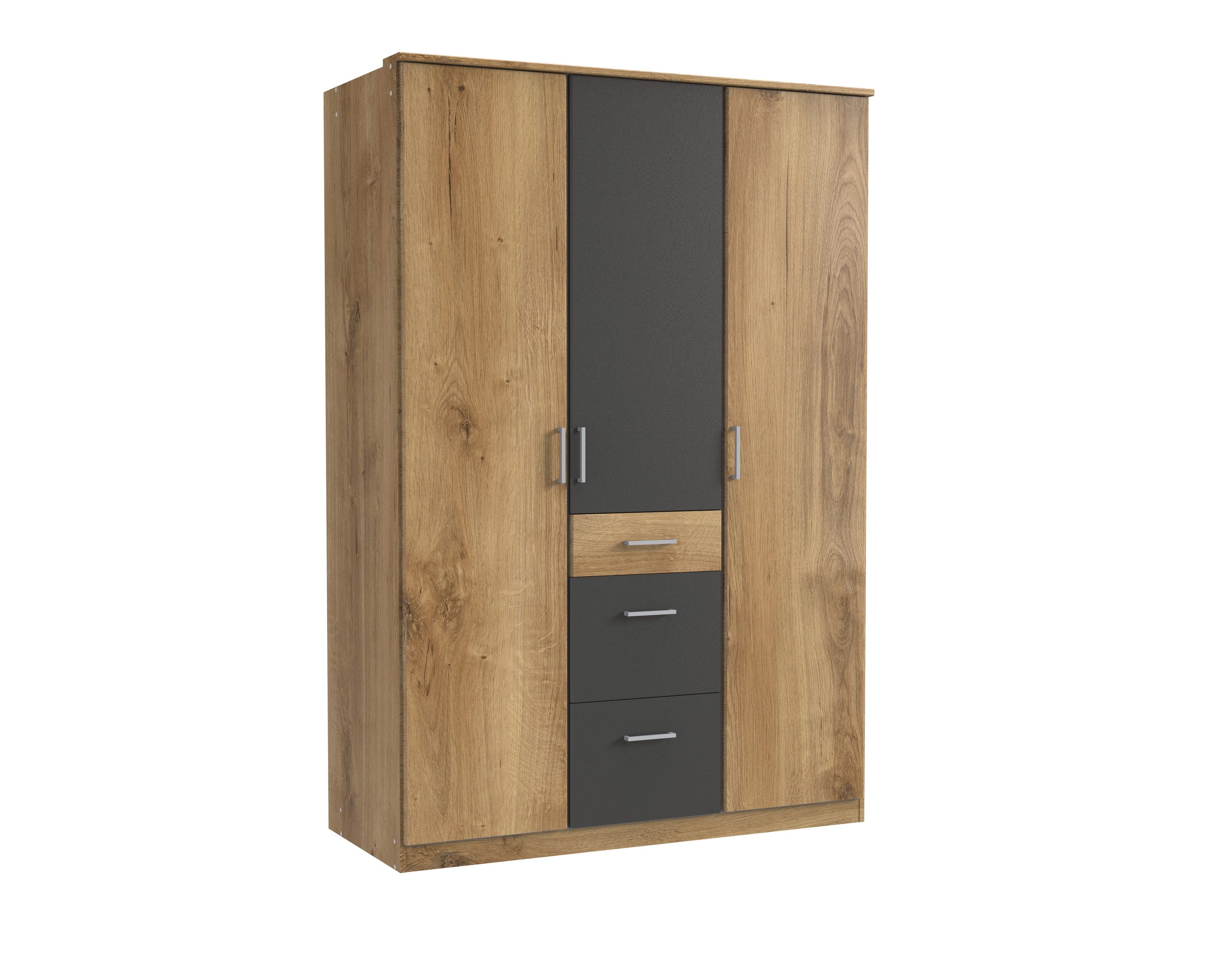 Wimex Kleiderschrank in Plankeneiche-Nachbildung mit 3 Schubladen und 3 Türen (B/H/T: 135x198x58 cm)