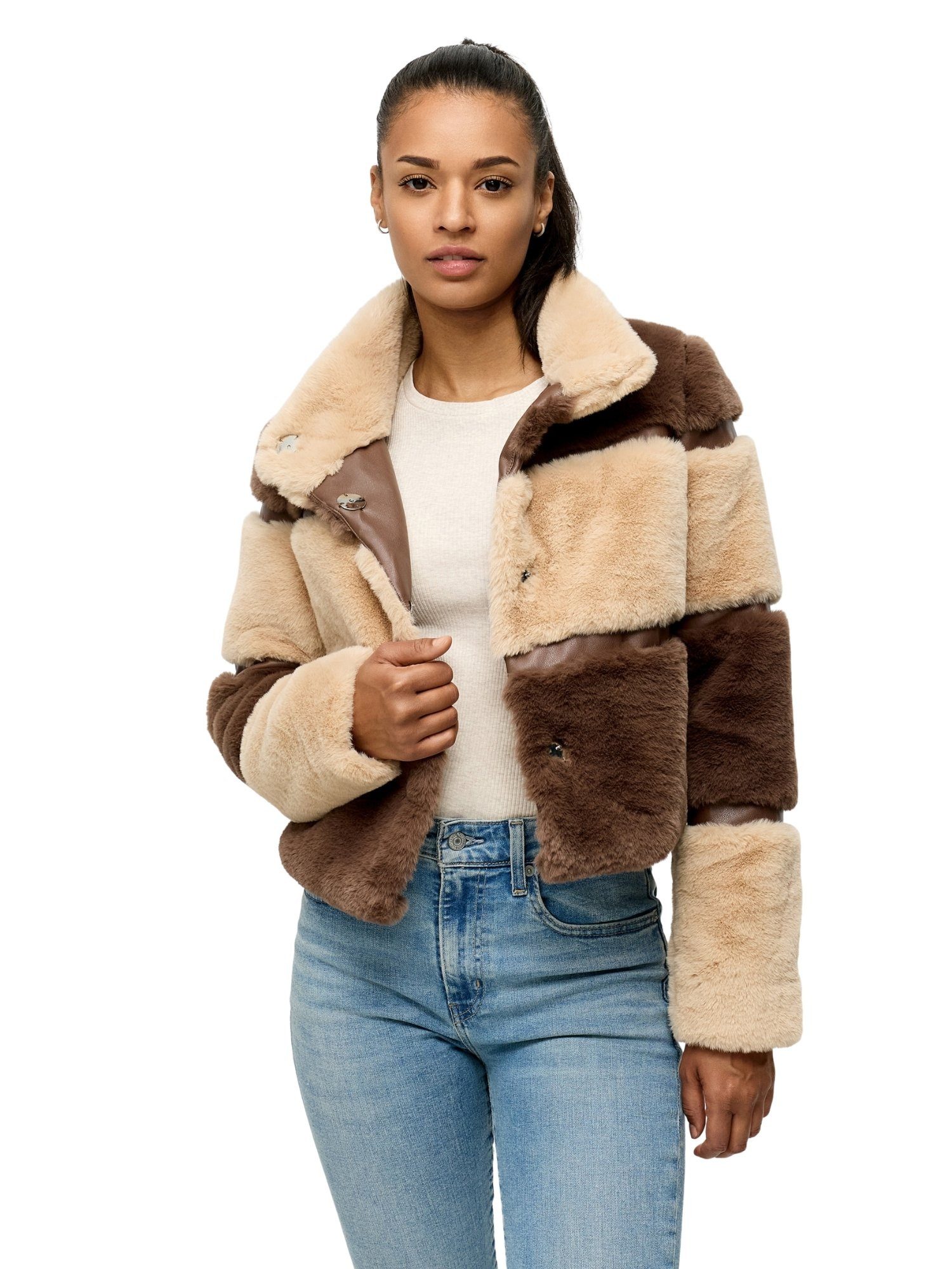 Tazzio Winterjacke F805 Blockstreifen-Design im Teddy-Look, kuschelige Fell günstig online kaufen