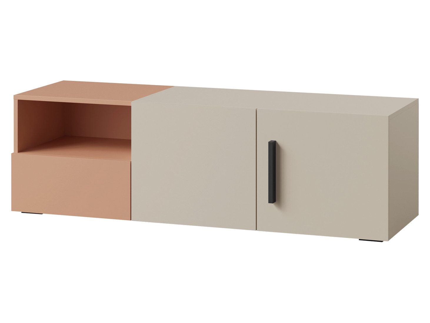 Beautysofa TV-Schrank LARGO mit 2 Türen, 1 Schublade und offenem Fach (Modernes Design, Praktische Aufteilung) Kaschmir mit Frühlings-Eiche oder Alpaca