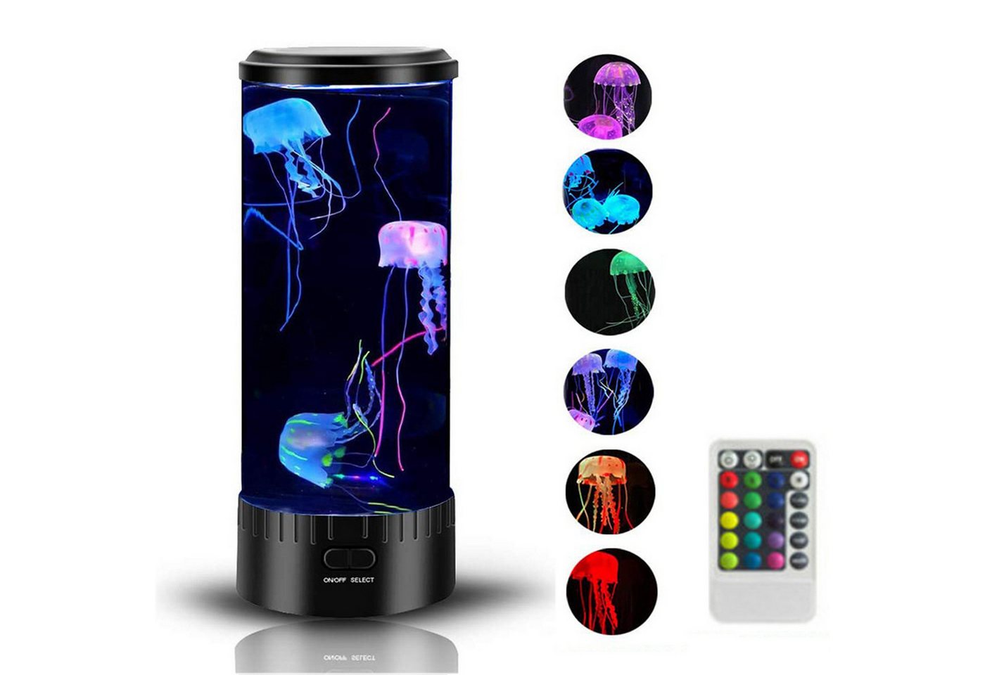 MOPUEA LED Nachtlicht Quallenlampe LED Nachtlicht mit 7 Farbwechsel & Fernbedienung, RGB Licht, beruhigend, leise, dekorativ, entspannend