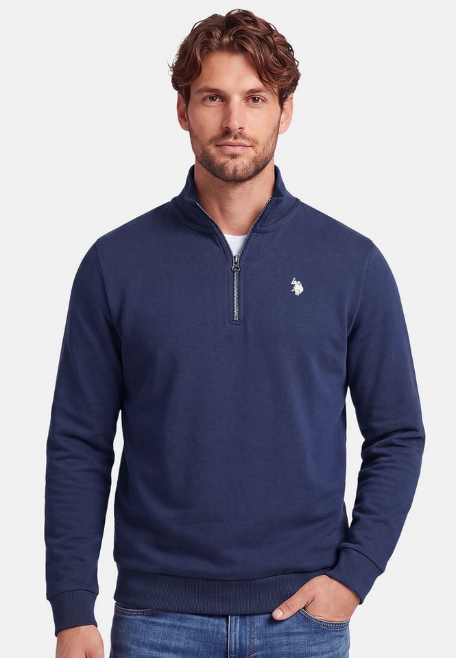U.S. Polo Assn. Stehkragenpullover USNiico – Herren Half-Zip Pullover mit Logo-Stickerei Weiche Baumwollmischung, sportlich-elegantes Design und hoher Komfort