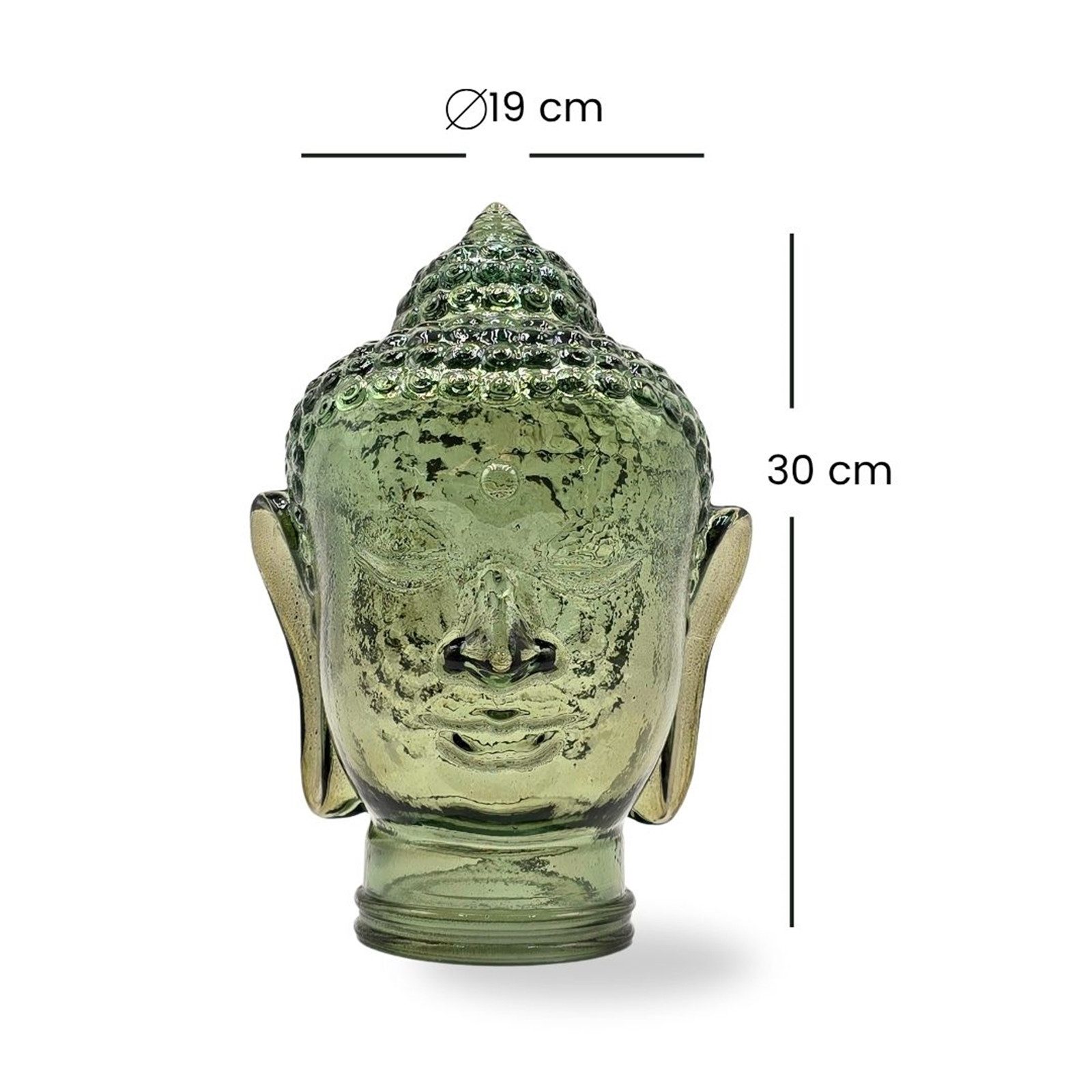 DESIGN DELIGHTS Skulptur THAI BUDDHA KOPF aus Glas, 30cm, Glaskopf Skulptur, T06 olivgrün