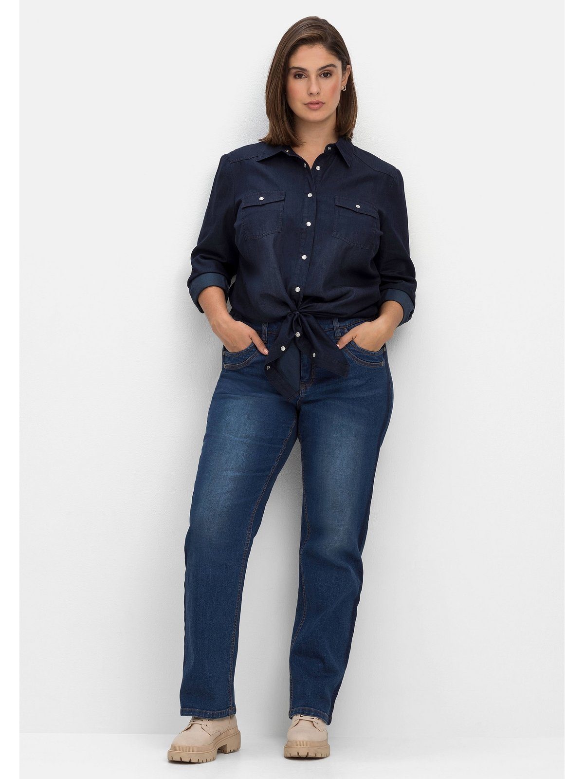 sehr Gerade Oberschenkel, Galonstreifen Größen in Beinform, kräftige Jeans dunkler Gerade Sheego PIA Große Waschung für