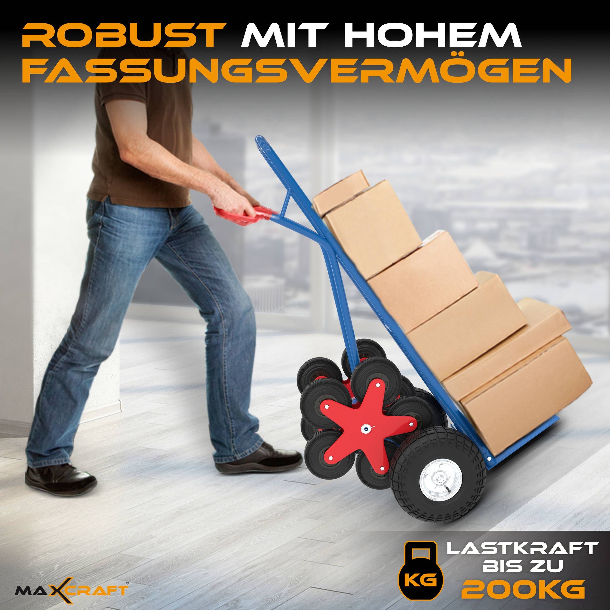 MAXCRAFT Sackkarre Treppenkarre bis 200 kg - 12 Räder
