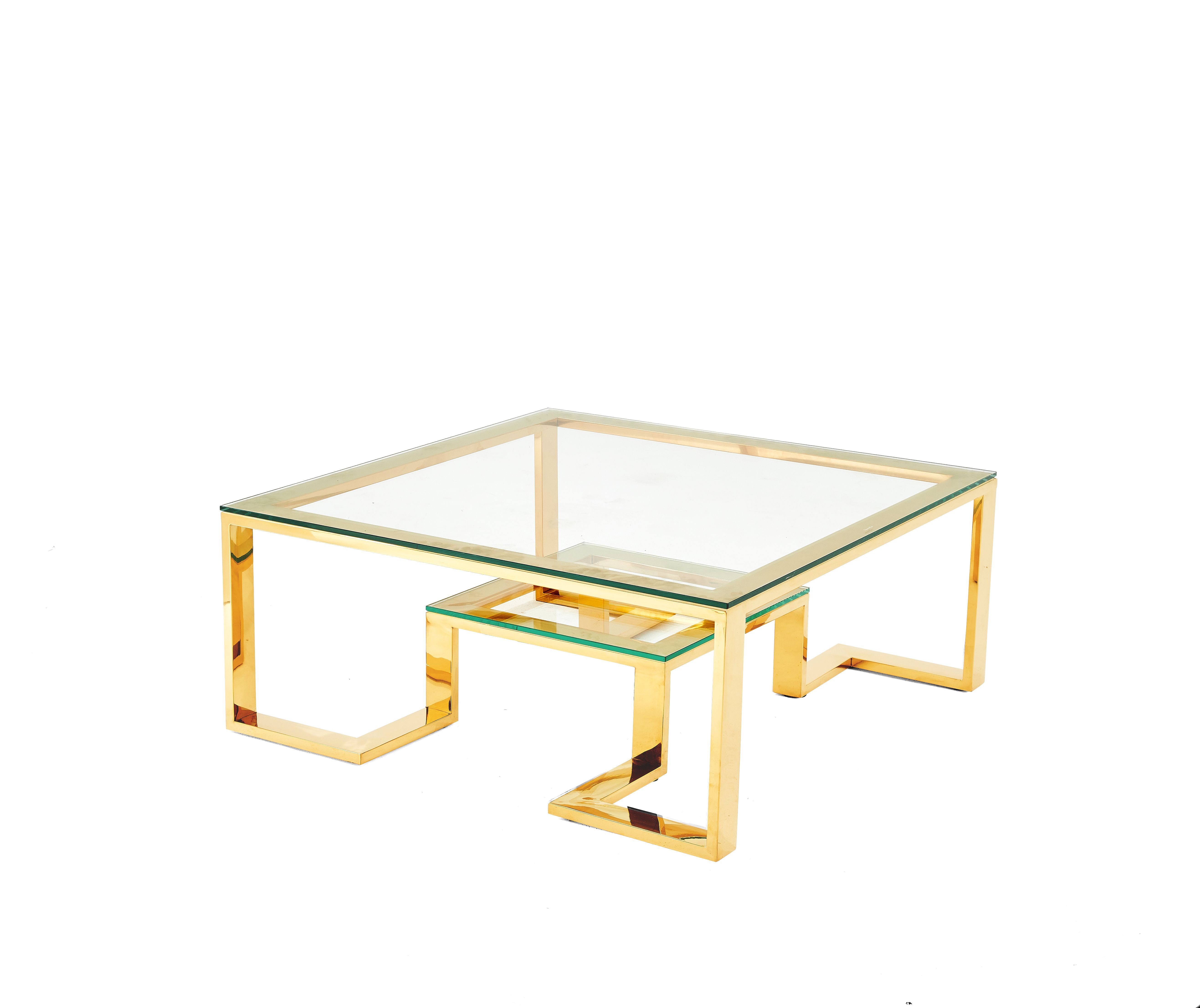 Couchtisch Couchtisch Beistelltisch aus gehärtetem Glas goldenen Beinen 100cm