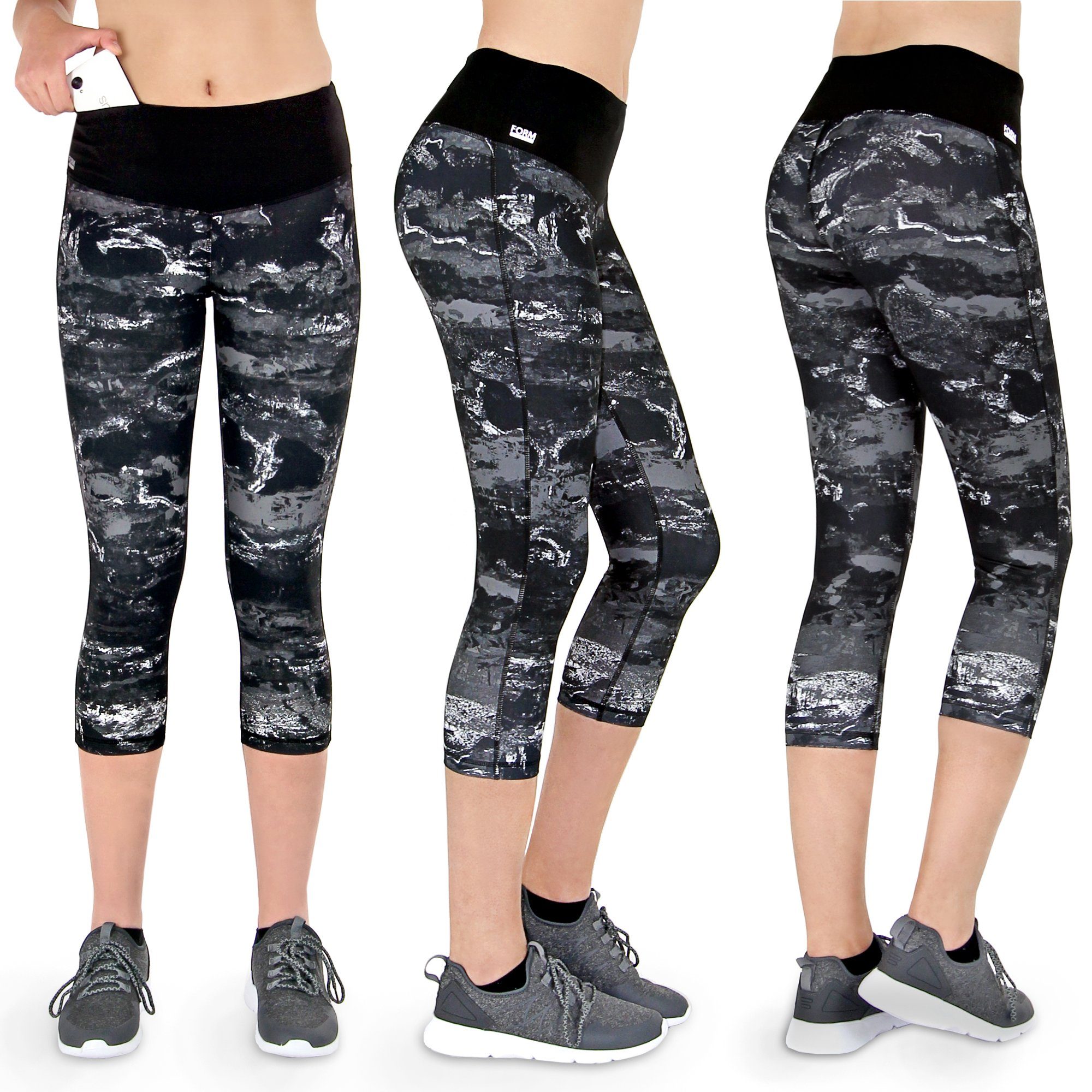 Formbelt Laufhose Damen 3/4 kurz capri leggings mit Handytasche und hohem Bund, sporthose leggins sportleggings funktionsleggings, high waist quick dry frauen leggin damen sport blickdicht 3 4 sporthose damen, laufhose, blickdicht, hoher bund, quick dry, atmungsaktiv, waschbar marble