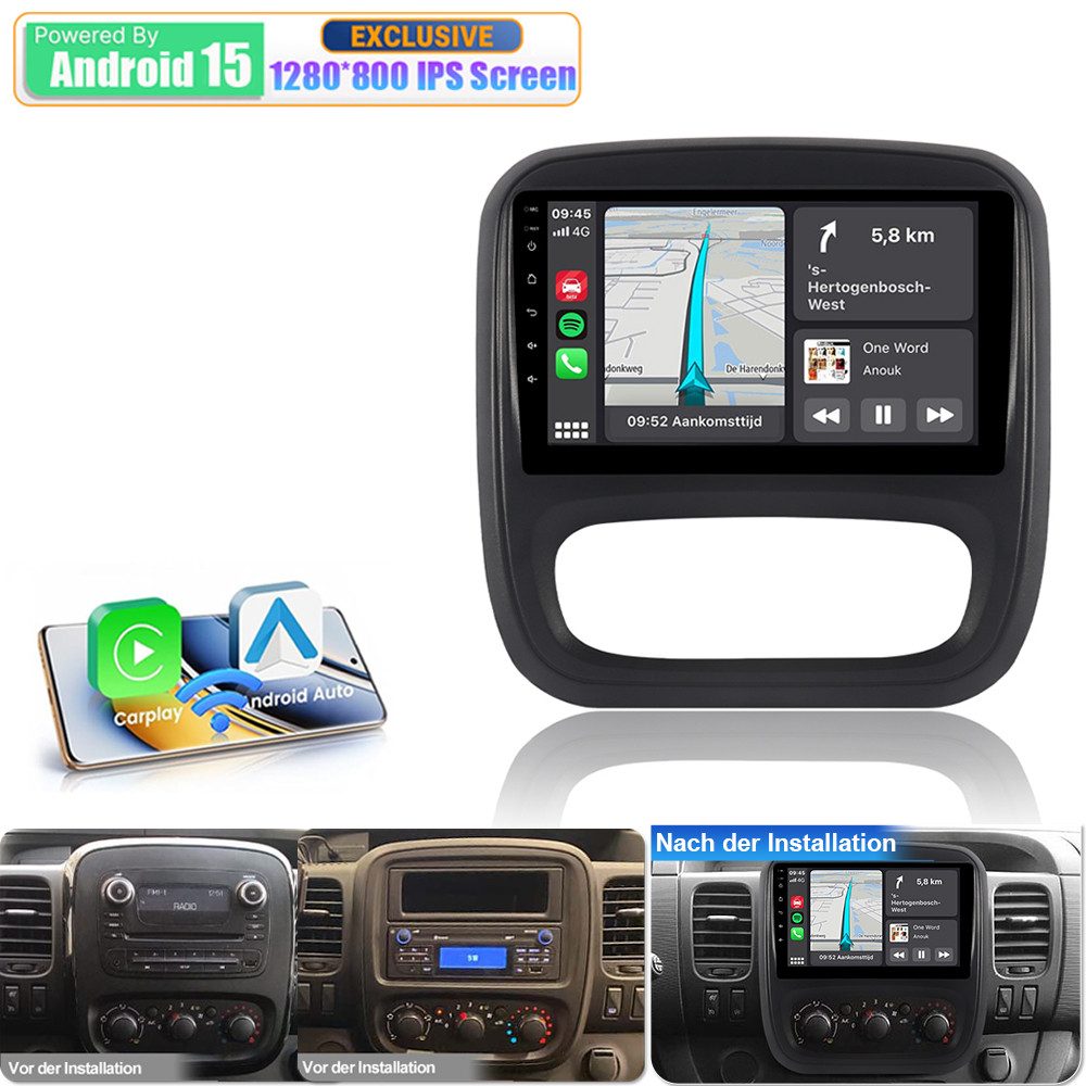 A-Sure 8-Core Für Opel Vivaro B Renault Trafic Nissan NV300 Carplay GPS Navi Autoradio (Digitalradio (DAB), FM, AM, 1080P IPS Screen/8-Core CPU)