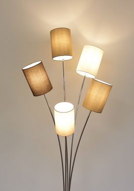 Kiom Stehlampe Stehleuchte Kaon chrom & Brauntöne 5-armig 173 cm, Zuleitungskabel mit Fußschalter, Leuchtmittel nicht inklusive, Leuchtmittel abhängig