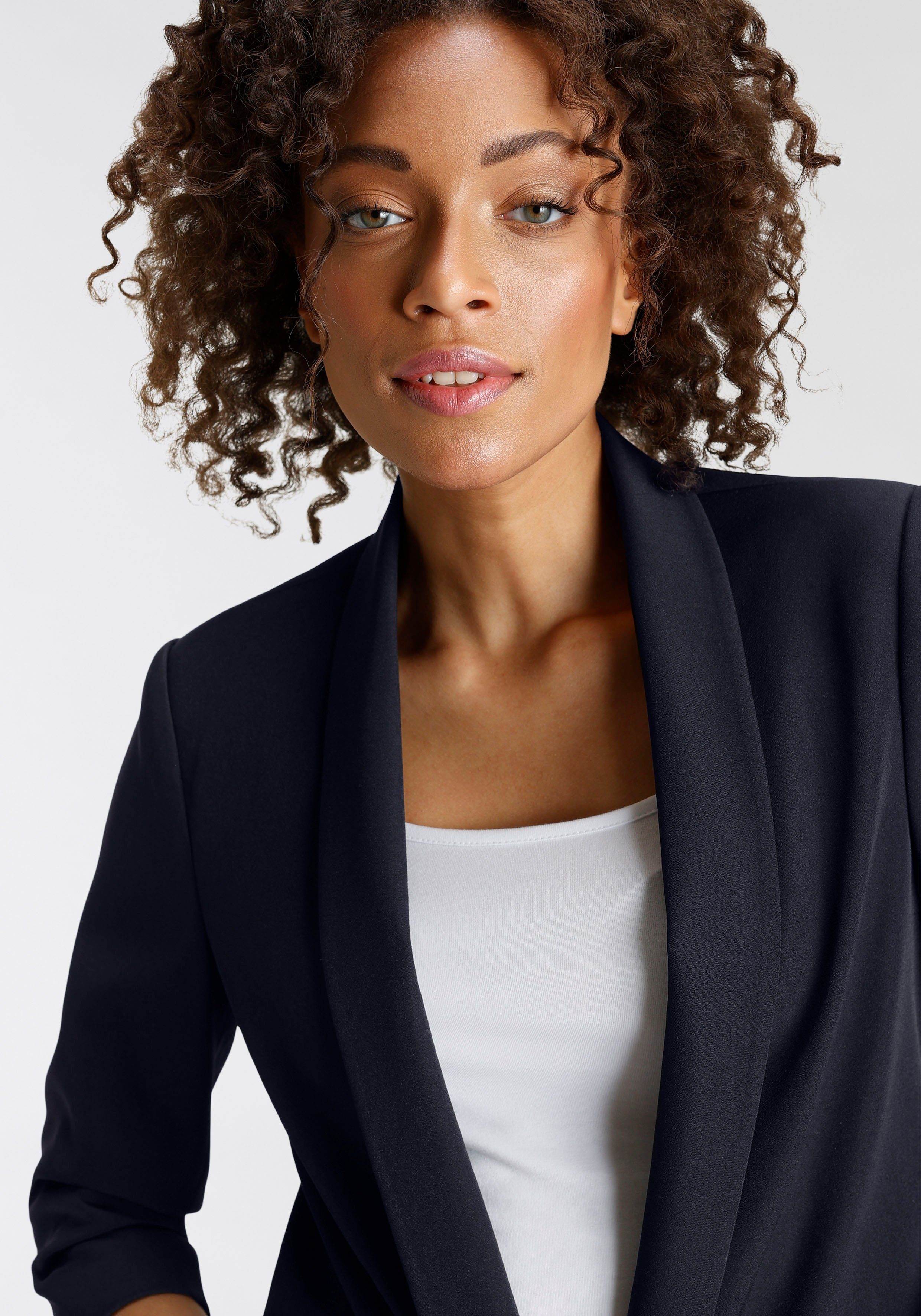 ONLY Kurzblazer ONLELLA – Femininer Blazer mit 3/4-Ärmeln und Raffung regular fit, casual, Web, Kunstfaser, V-Ausschnitt