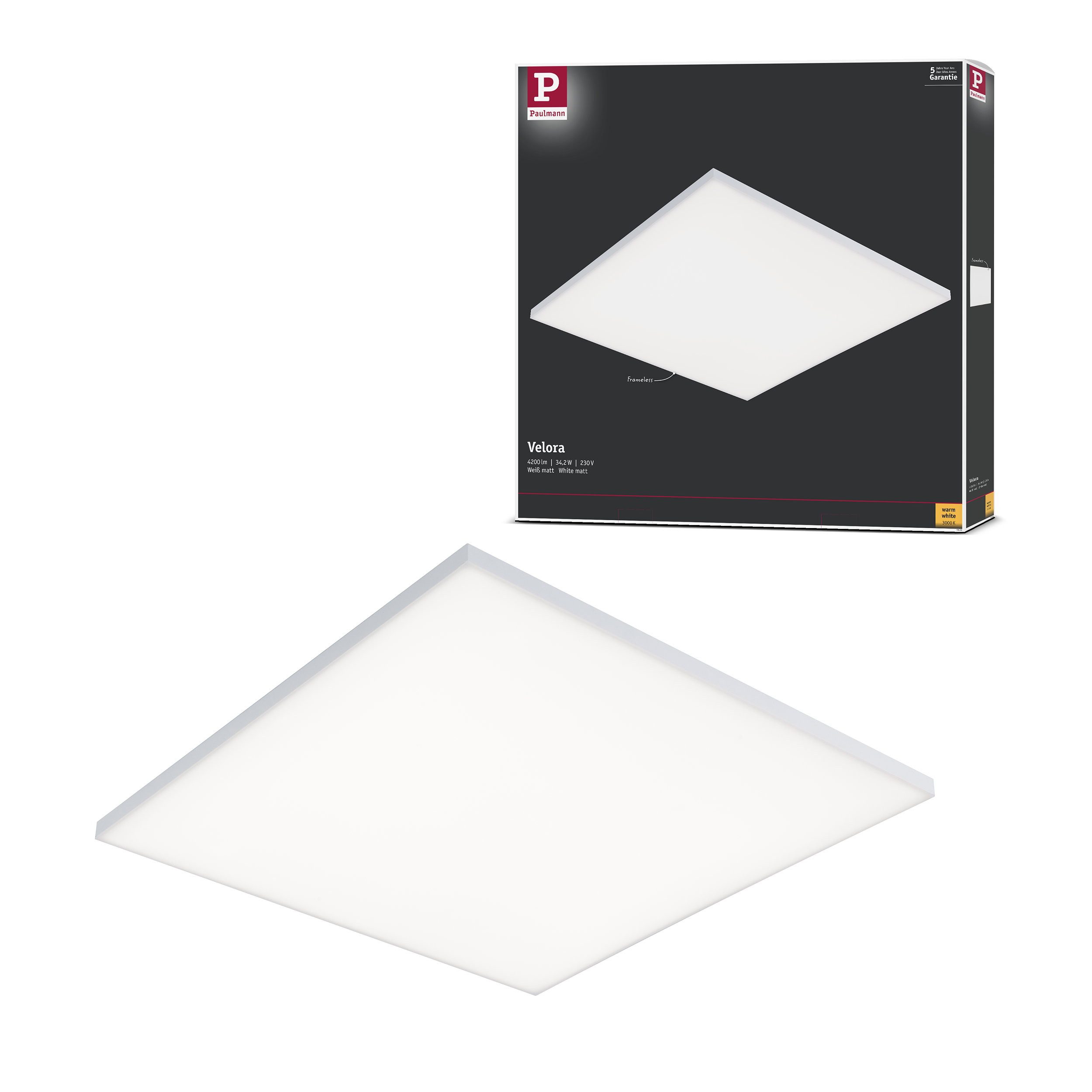 Paulmann LED Panel LED Panel Velora eckig 600x600 mm 34W 3500lm 3000K Weiß