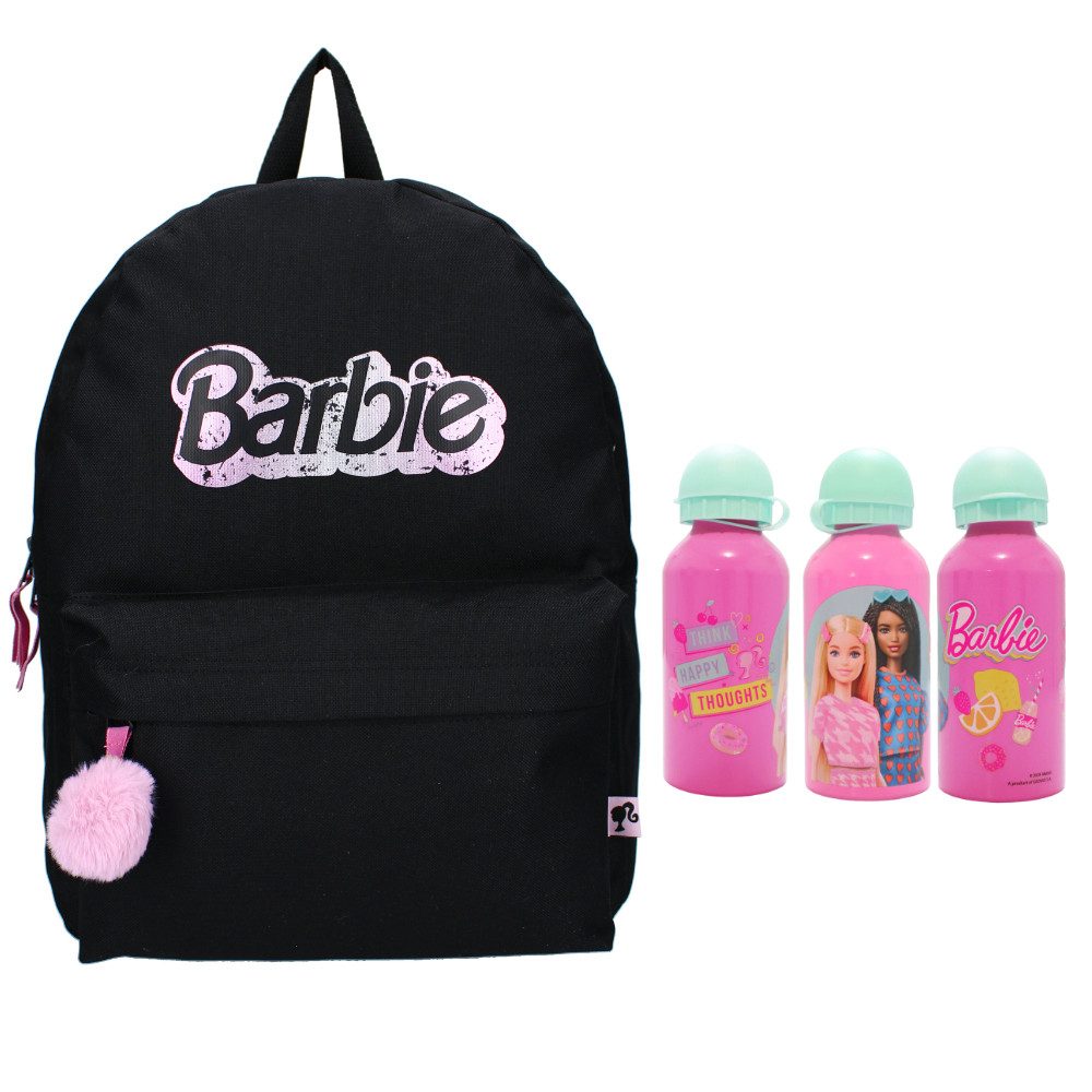 Barbie Schulrucksack Barbie Mädchen Rucksack plus Alu Trinkflasche Gr.39x29x12 cm (2-tlg)